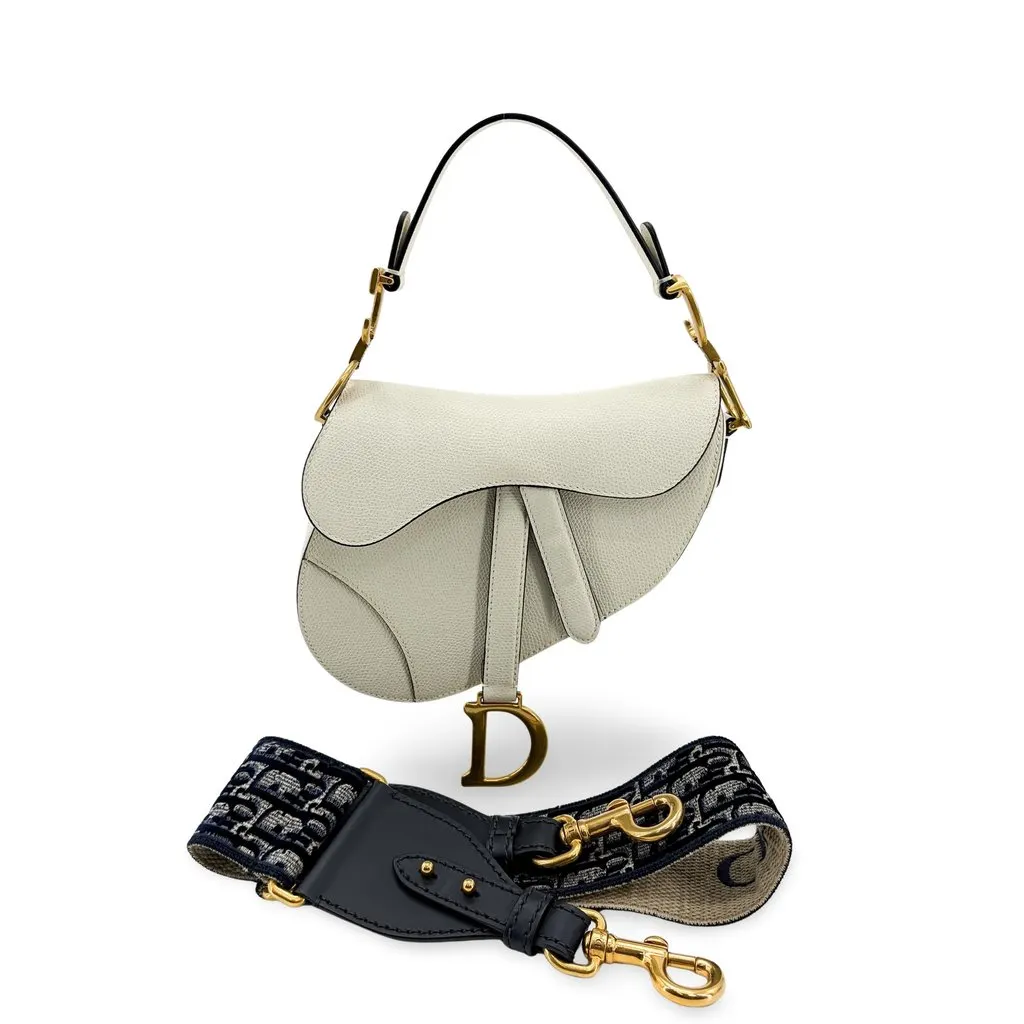 Dior Saddle Bag Latte Grain Gold Hardware + Separate Strap Gold Leather Very good - Front View