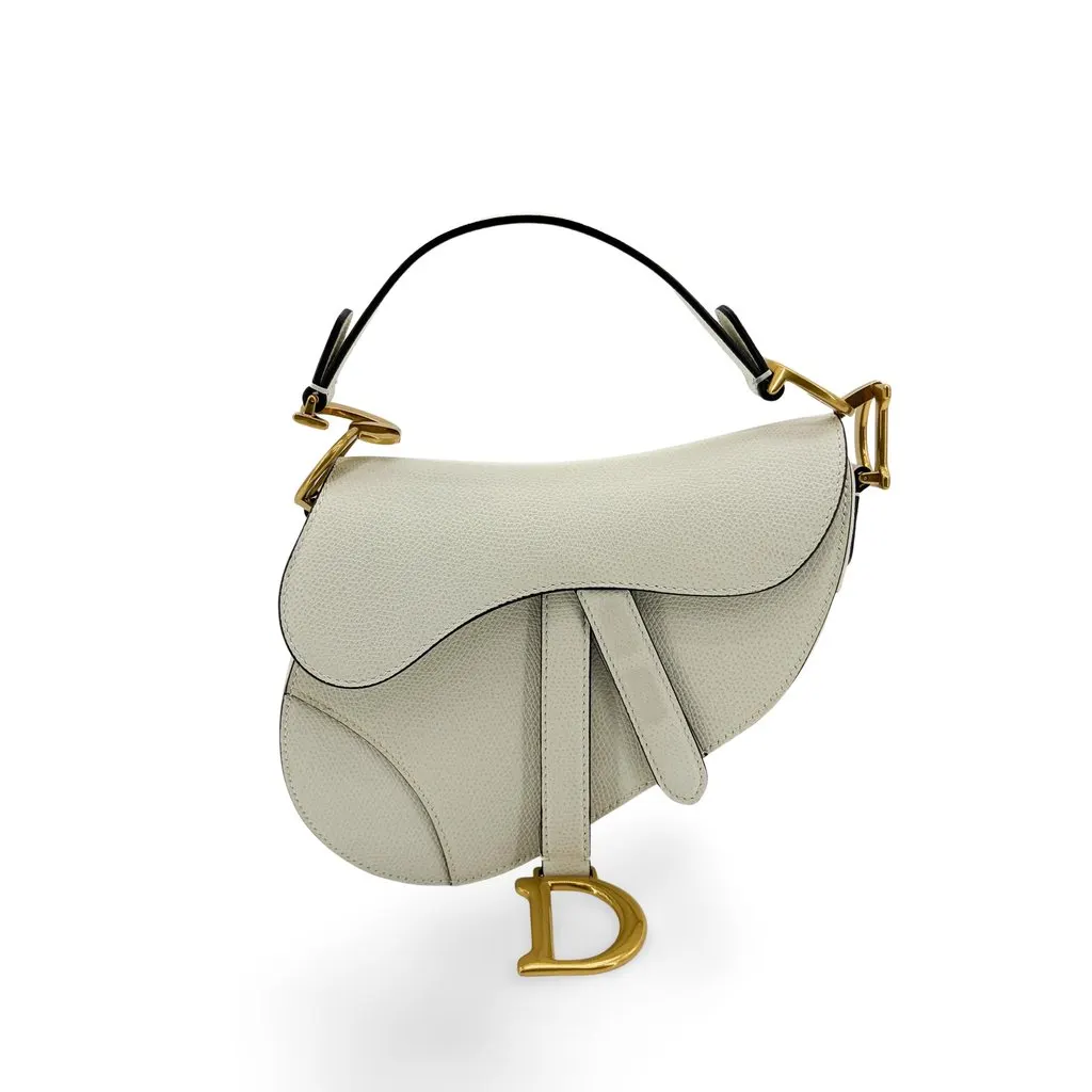 Dior Saddle Bag Latte Grain Gold Hardware + Separate Strap Gold Leather Very good - Back View