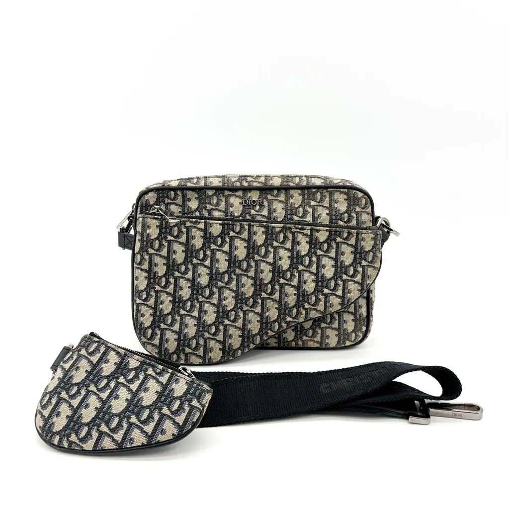 Dior Saddle Messenger Bag Beige Black Oblique Jacquard Beige Jacquard Good - Back View