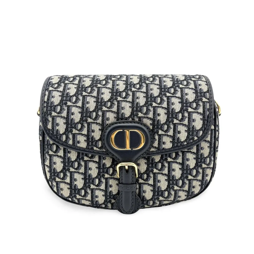Dior Small Bobby Bag Blue Oblique Jacquard Beige Jacquard Very good - Front View