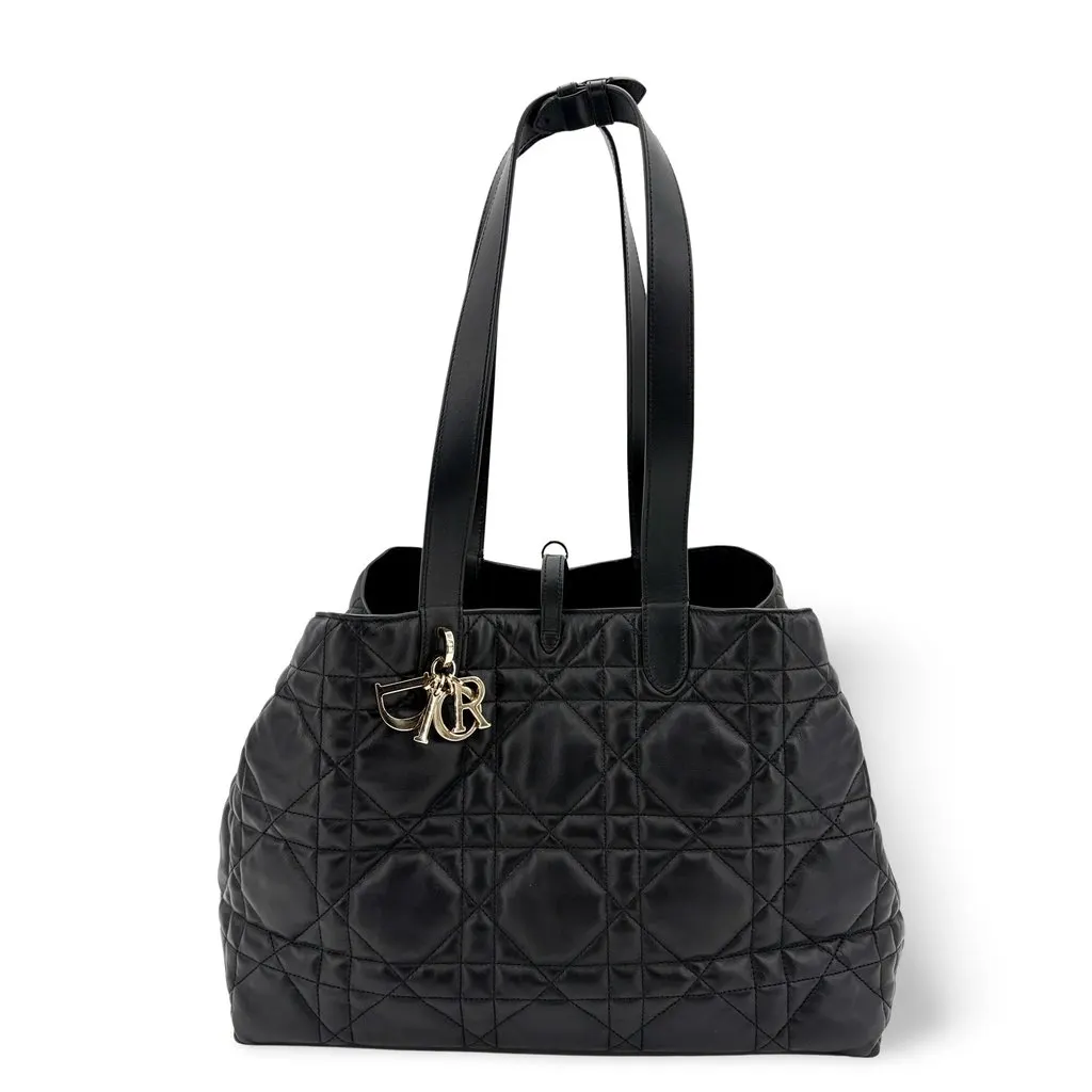 Dior Toujours Large Soft Shopper Bag Black Gold Hardware Black Leather Very good - Front View