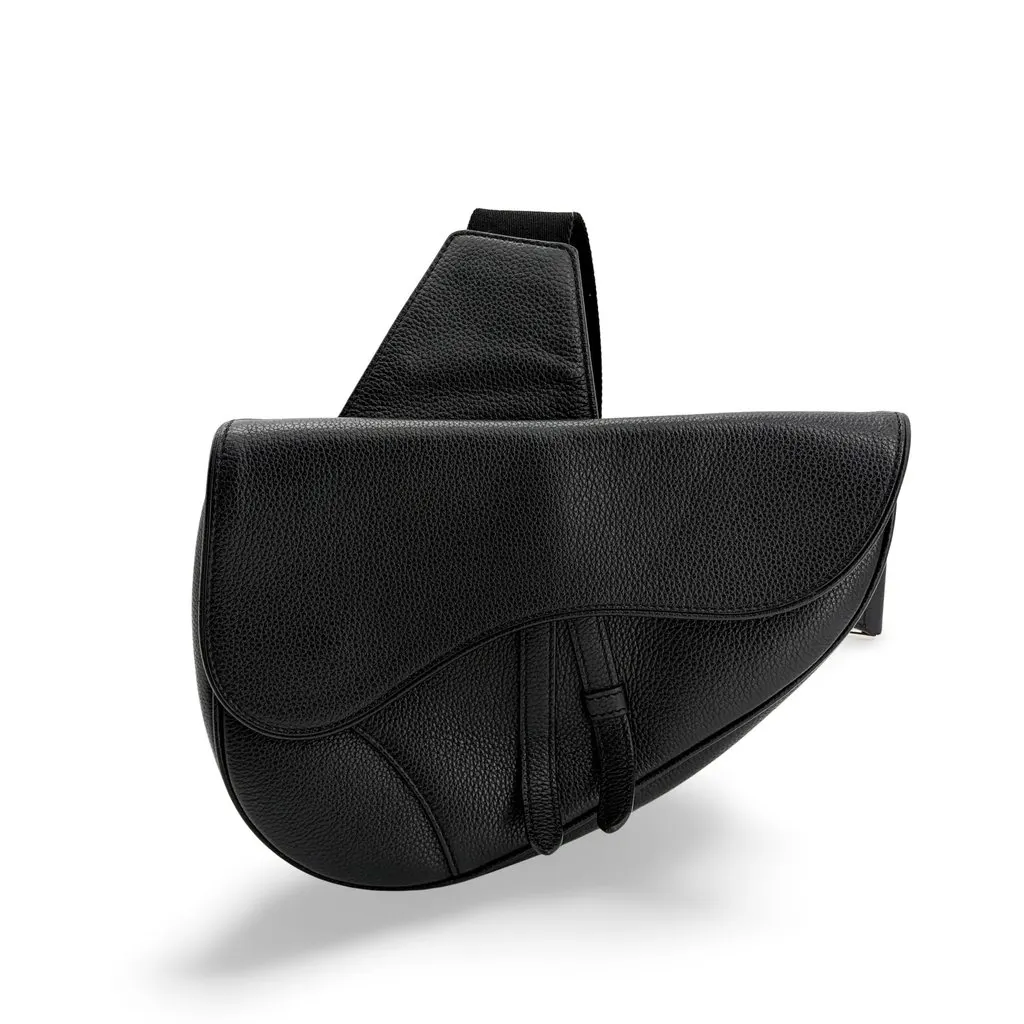 Dior Men's Saddle Bag Black Grain Calfskin Black Leather Good - Front View