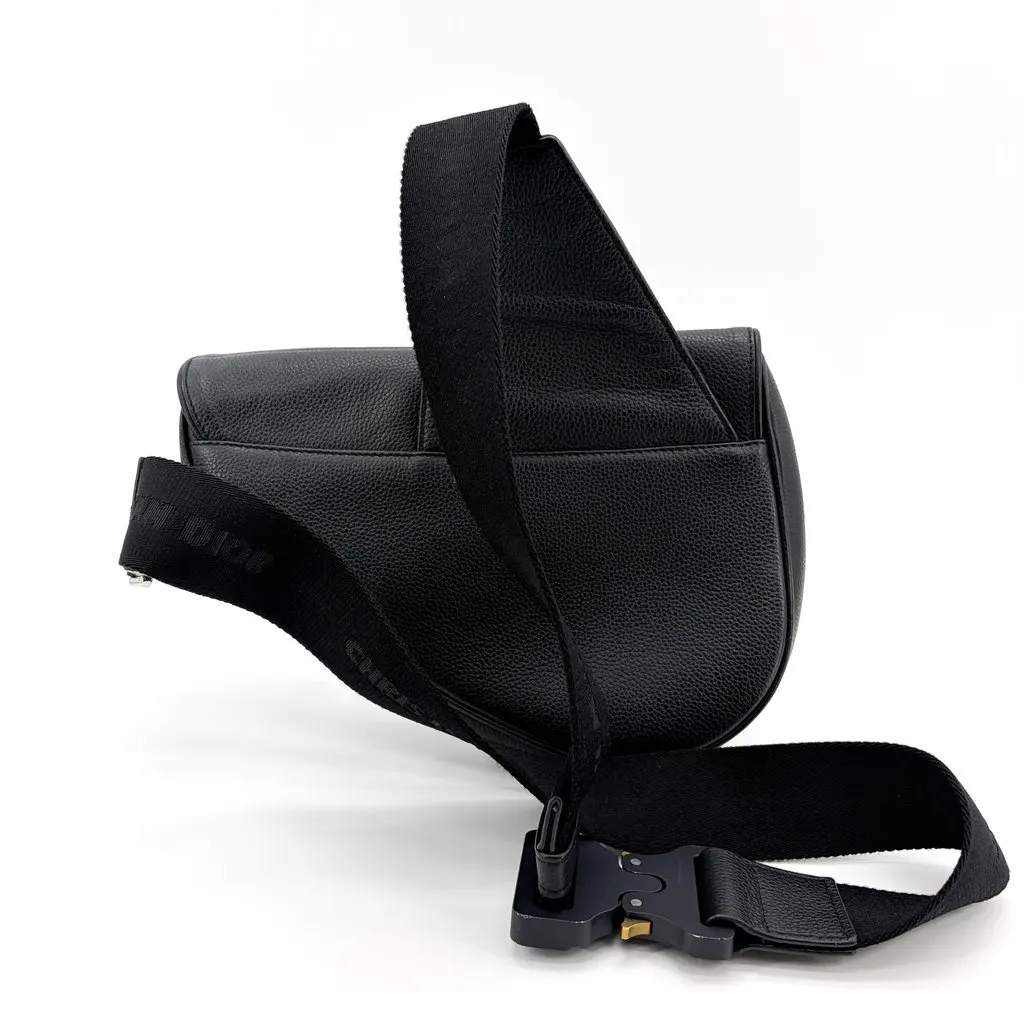Dior Men's Saddle Bag Black Grain Calfskin Black Leather Good - Back View