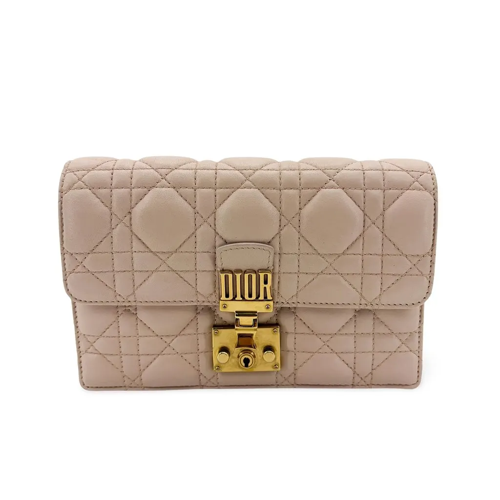 Dior Addict Cannage Flap Bag Pink Beige Gold Hardware Beige Leather Good - Front View