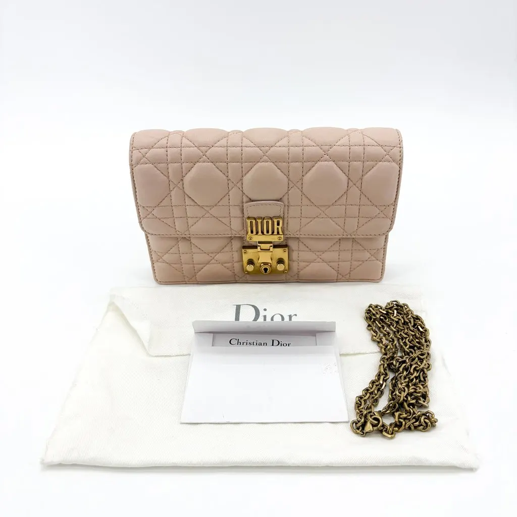 Dior Addict Cannage Flap Bag Pink Beige Gold Hardware Beige Leather Good - Back View