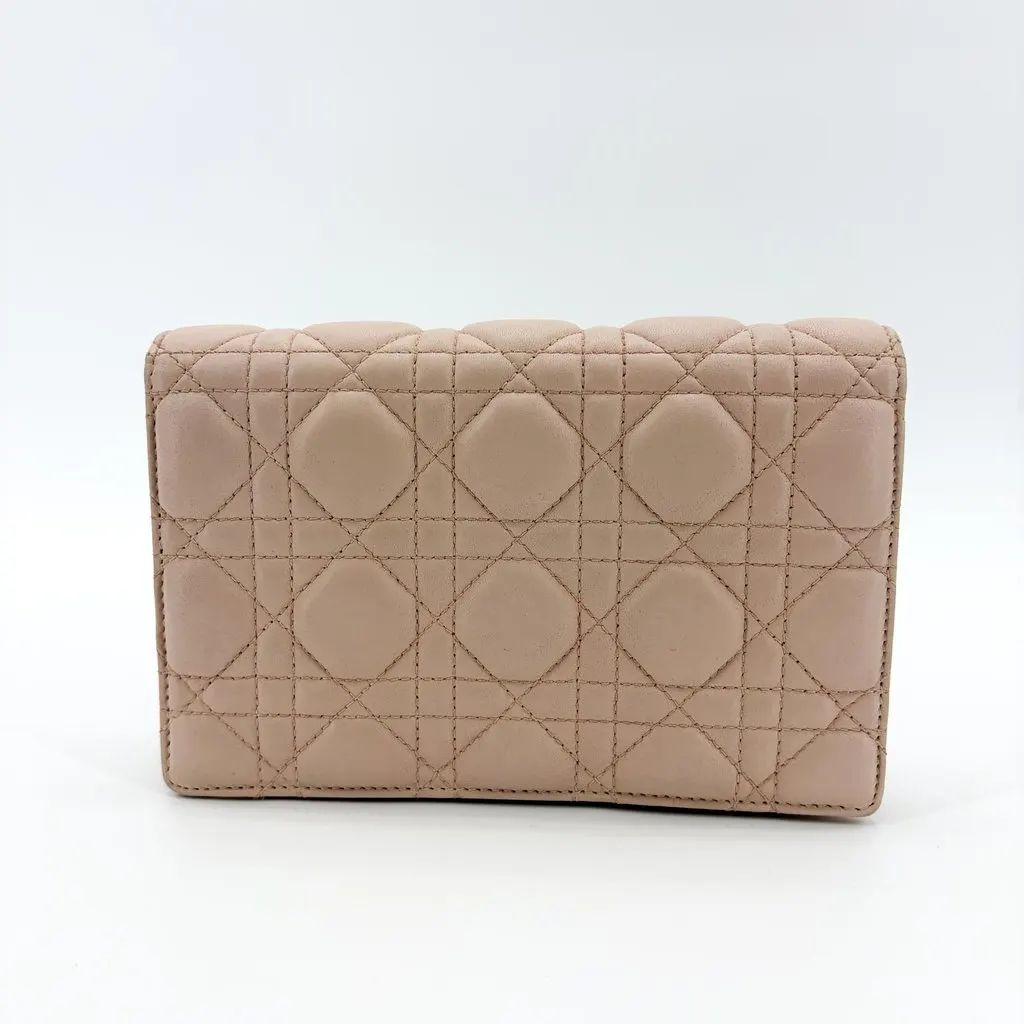 Dior Addict Cannage Flap Bag Pink Beige Gold Hardware Beige Leather Good - Inside View