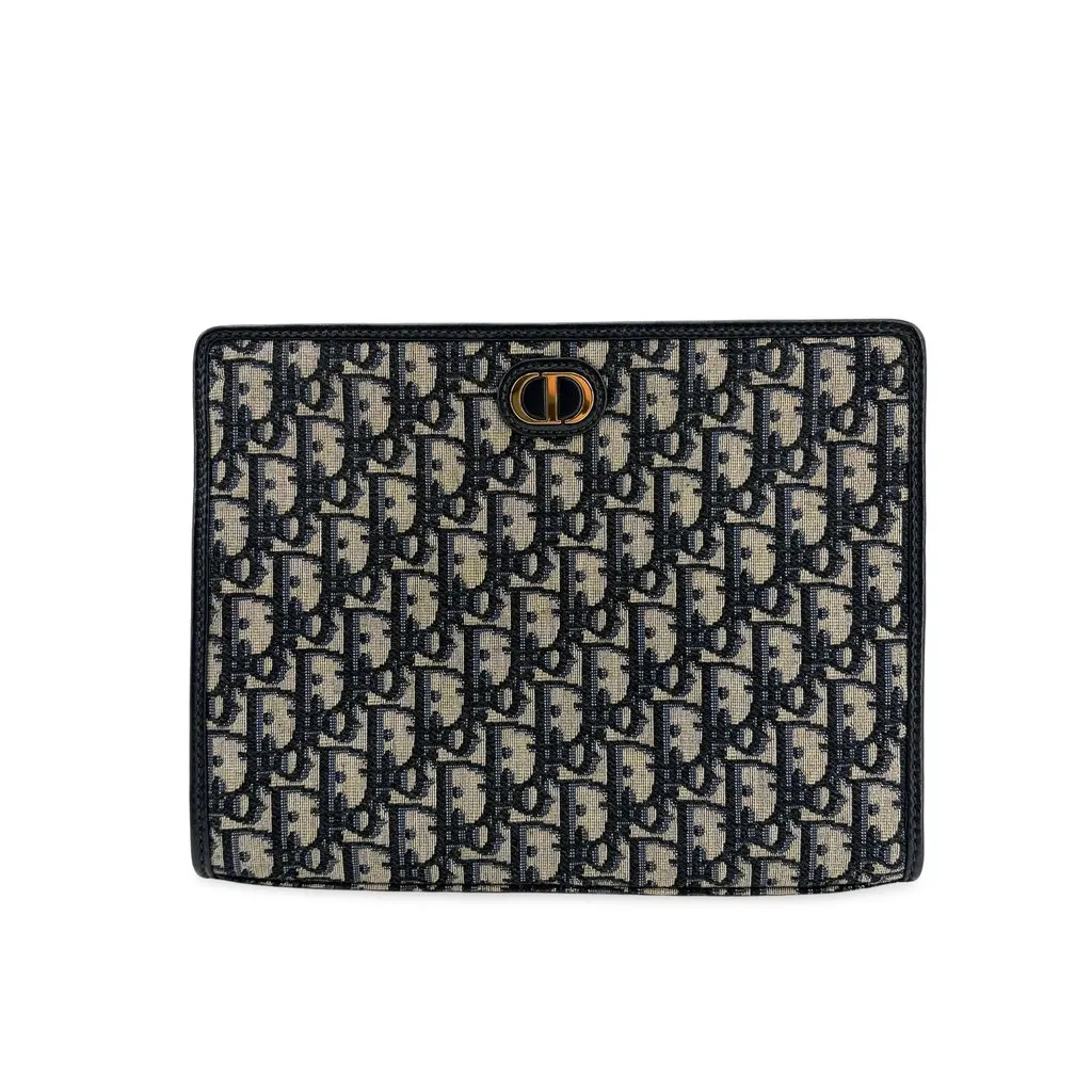 Dior 30 Montaigne Beauty Pouch Blue Oblique Jacquard Beige Jacquard Very good - Front View