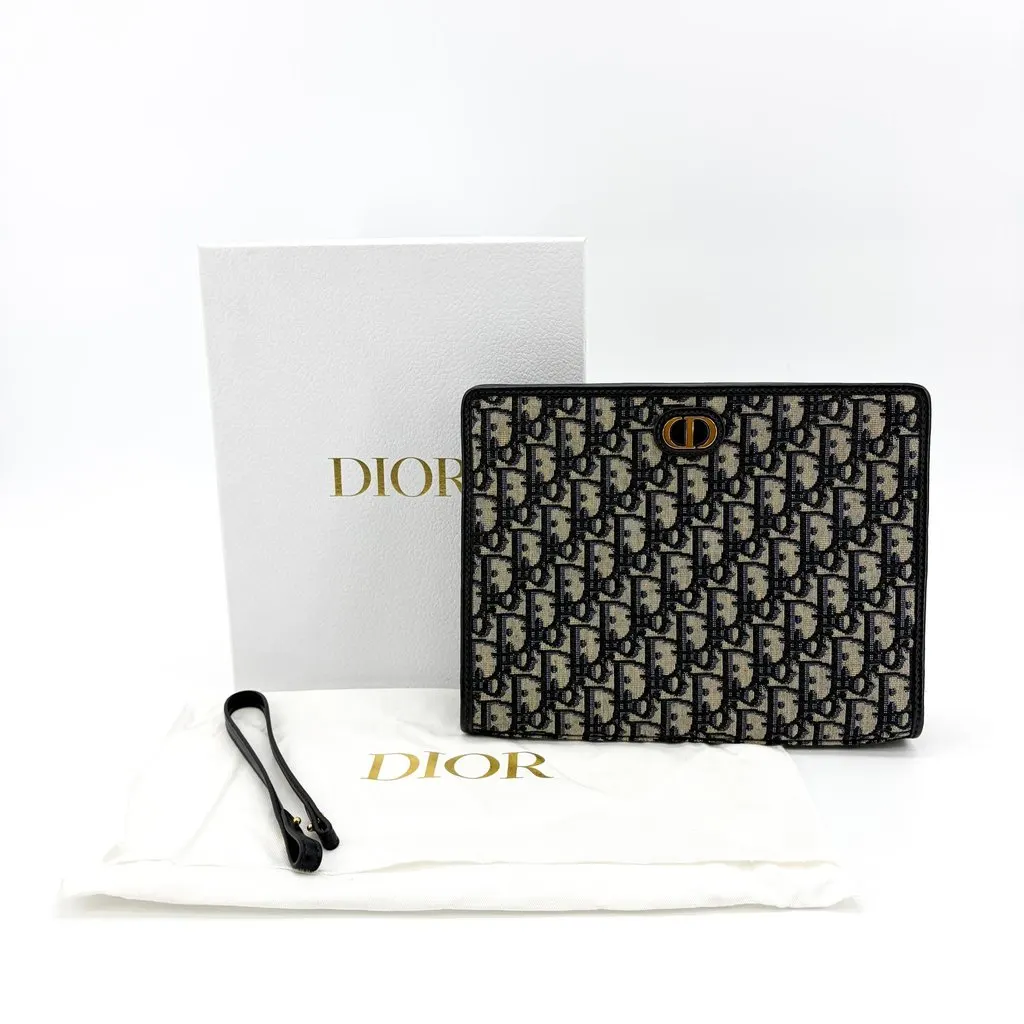 Dior 30 Montaigne Beauty Pouch Blue Oblique Jacquard Beige Jacquard Very good - Back View