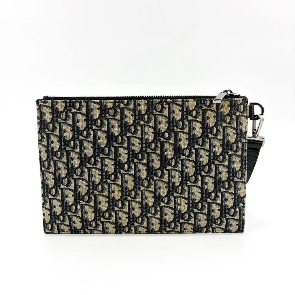 Dior Oblique Zipper Pouch Beige Black Beige Jacquard Good - Inside View