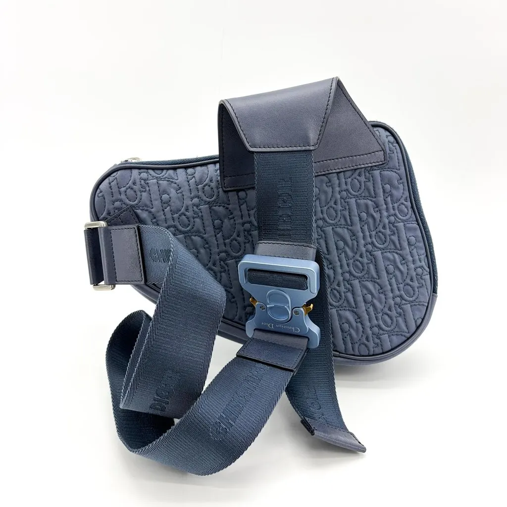 Dior Saddle Bag Navy Oblique Technical Fabric Blue Leather Very good - Inside View