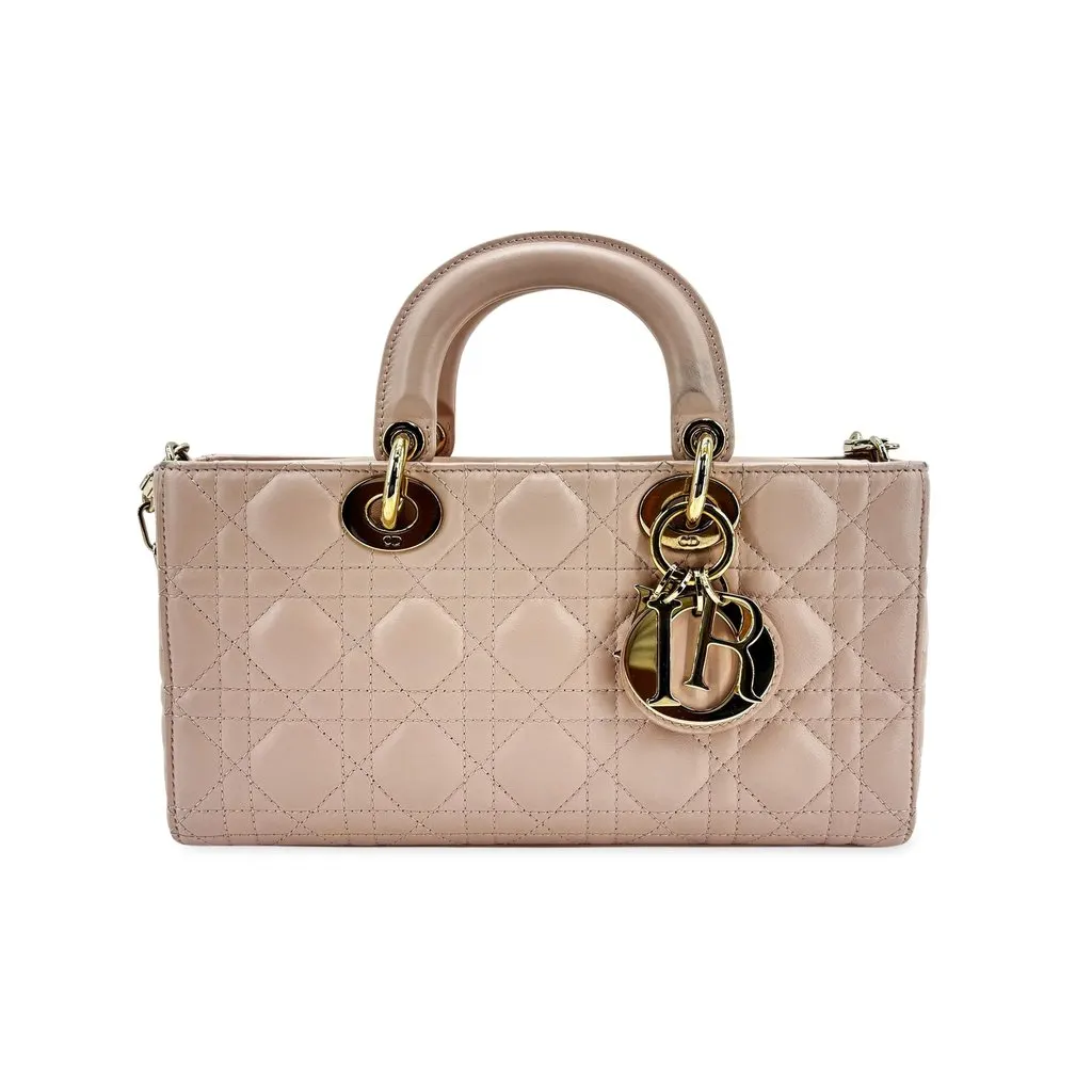 Dior Lady D-Joy Bag Medium Blush Cannage Lambskin Gold-Tone Hardware Beige Leather Very good - Front View