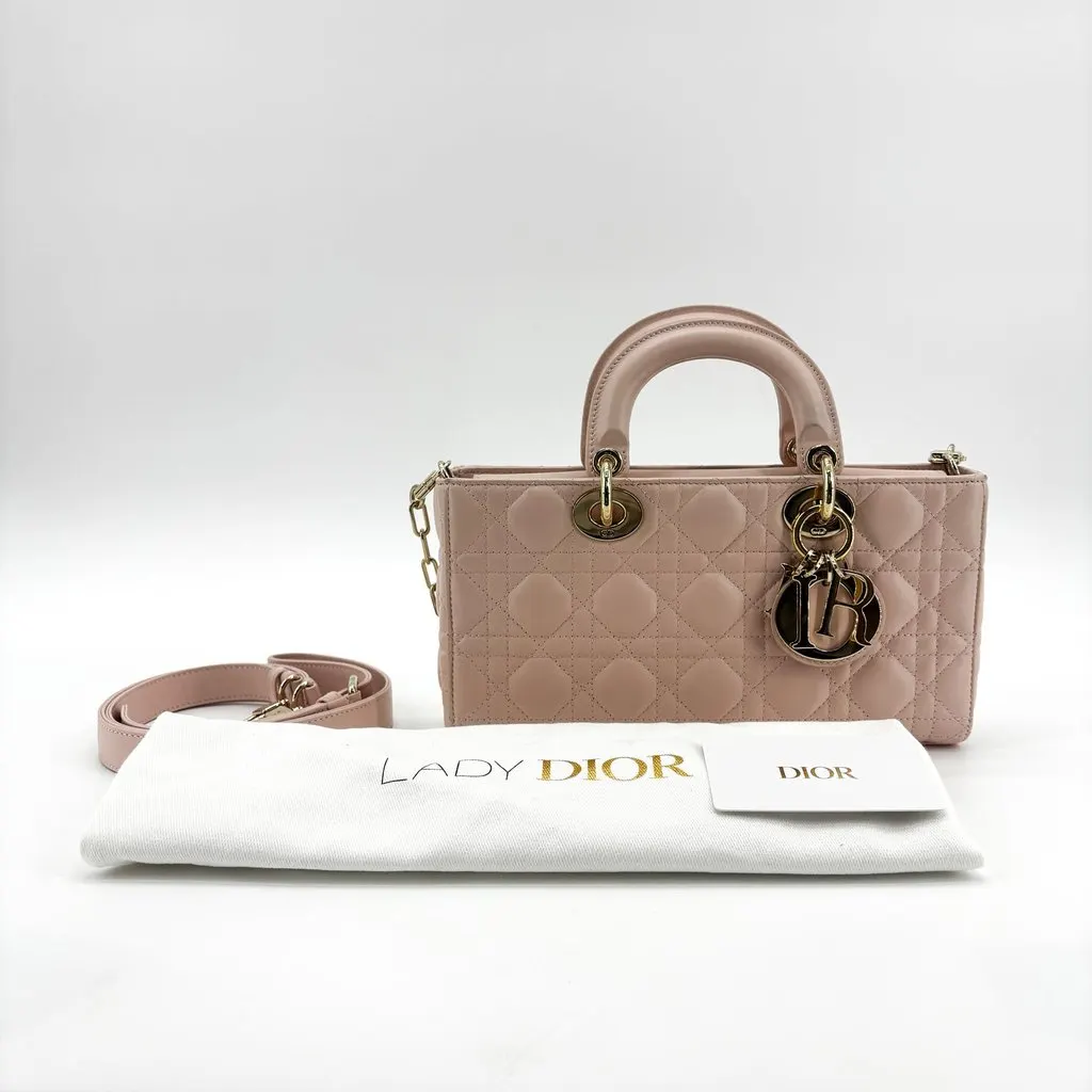 Dior Lady D-Joy Bag Medium Blush Cannage Lambskin Gold-Tone Hardware Beige Leather Very good - Back View