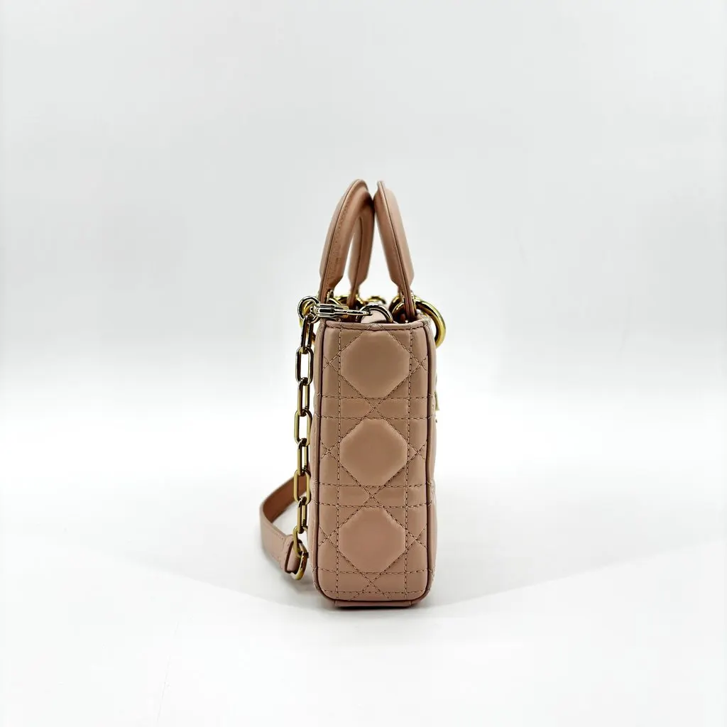 Dior Lady D-Joy Bag Medium Blush Cannage Lambskin Gold-Tone Hardware Beige Leather Very good - Model View