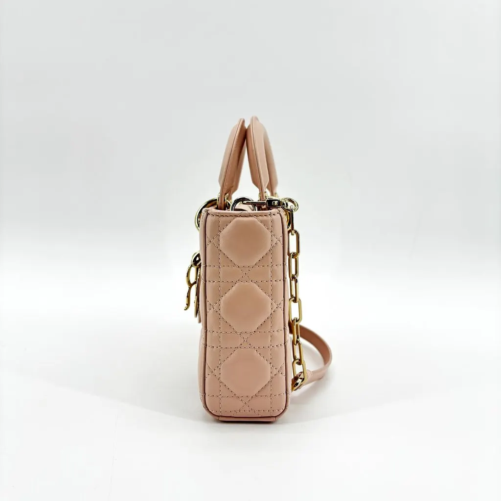 Dior Lady D-Joy Bag Medium Blush Cannage Lambskin Gold-Tone Hardware Beige Leather Very good - Box View