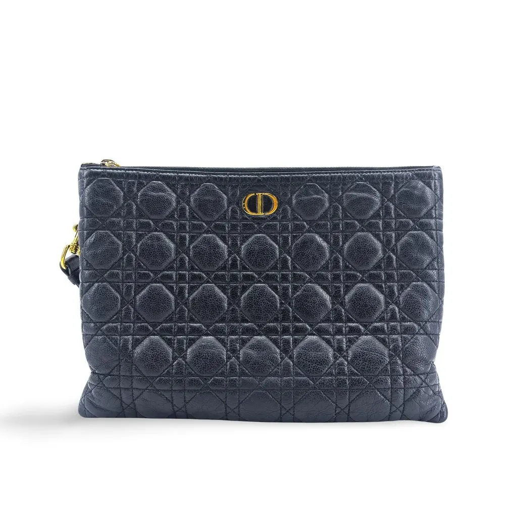 Dior Caro Daily Pouch Black Black Leather Very good - Front View