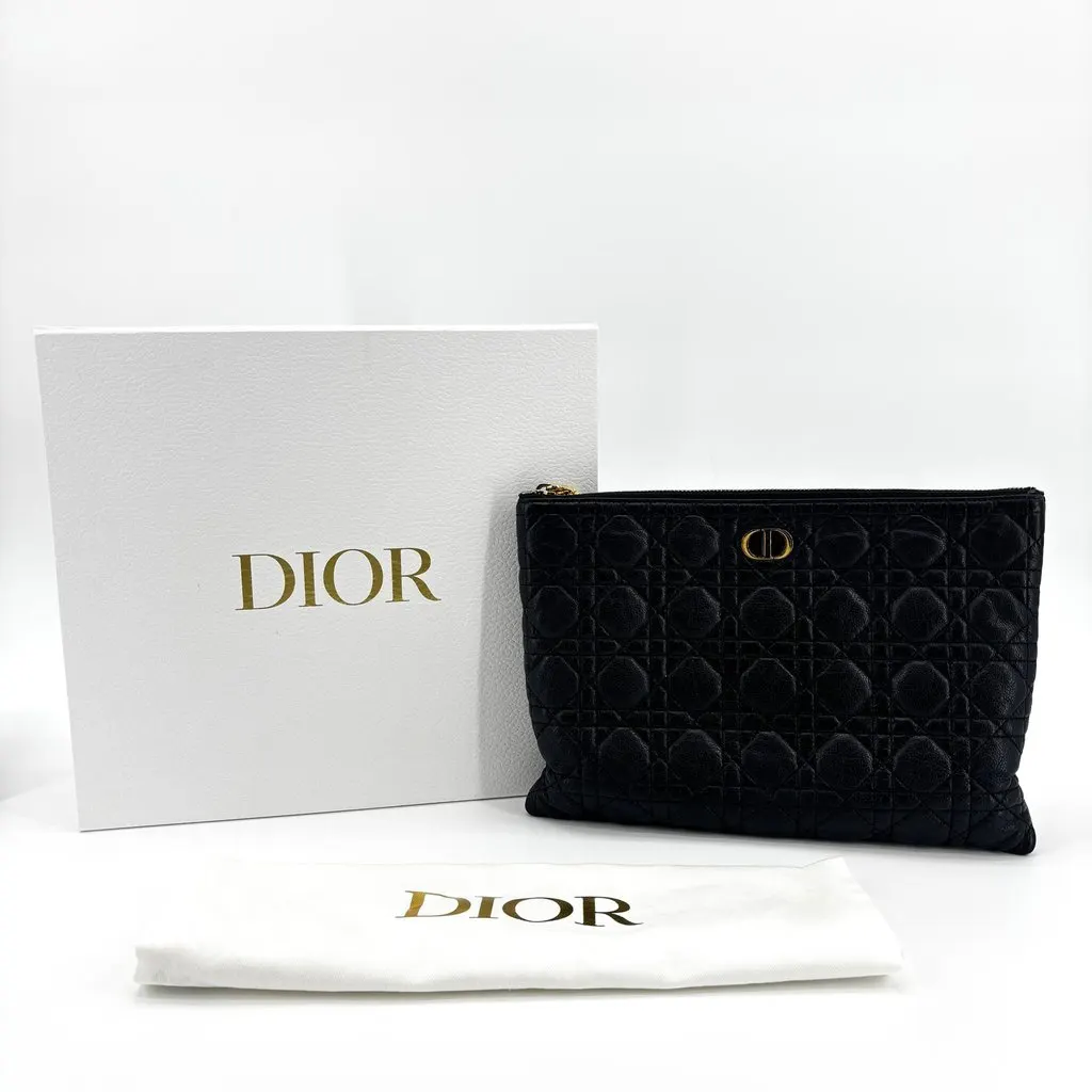 Dior Caro Daily Pouch Black Black Leather Very good - Back View