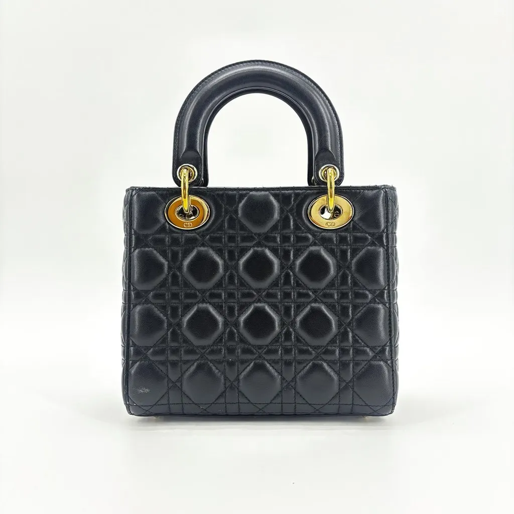 Dior Lady Dior Medium Bag Black Lambskin Gold Hardware Black Leather Very good - Inside View