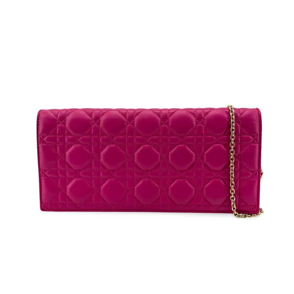 Dior Lady Dior Chain Pouch Pink Pink Leather Good - Front View