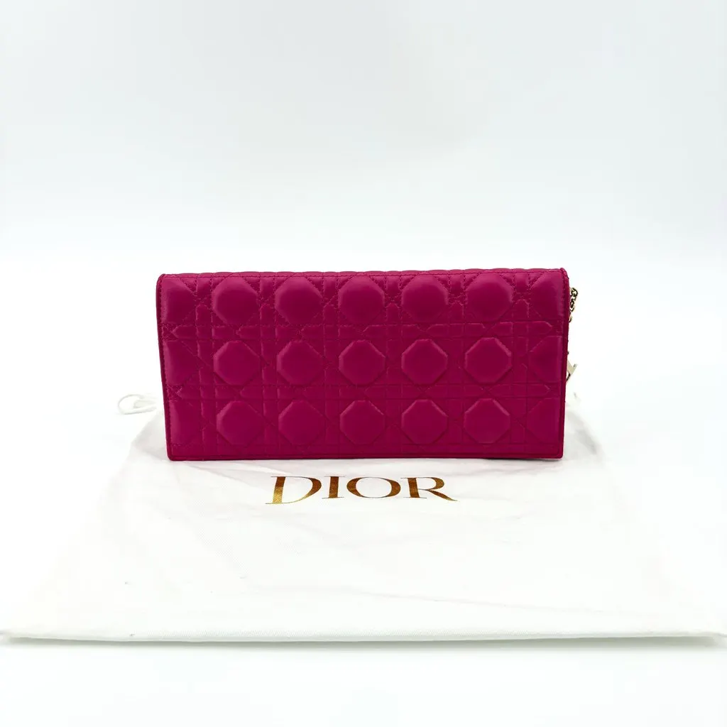 Dior Lady Dior Chain Pouch Pink Pink Leather Good - Back View