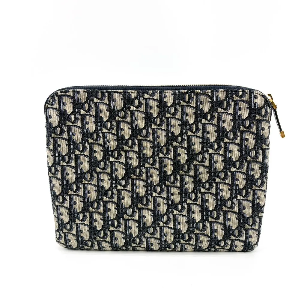 Dior Oblique Jacquard Zipped Pouch Navy Beige Canvas Good - Inside View