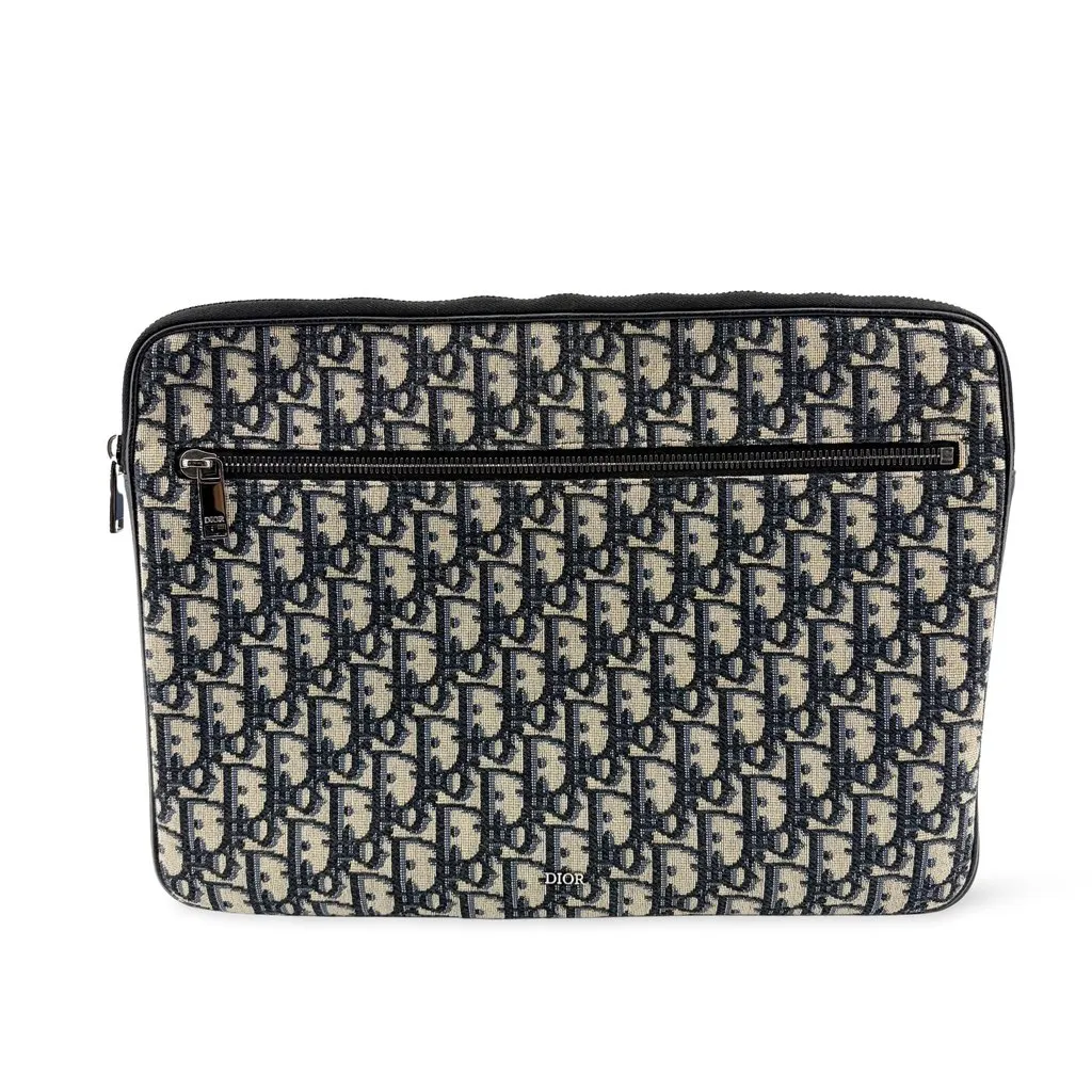 Dior Oblique A4 Document Holder Navy Beige Canvas Good - Front View