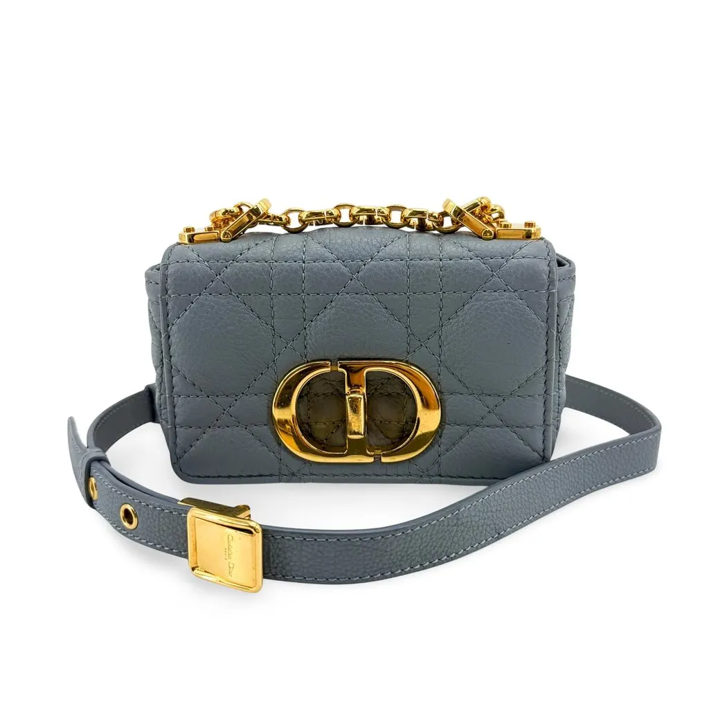 Dior Micro Caro Bag Grey Gold Hardware Gold Leather Good - Front View