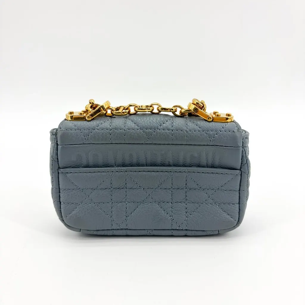 Dior Micro Caro Bag Grey Gold Hardware Gold Leather Good - Back View