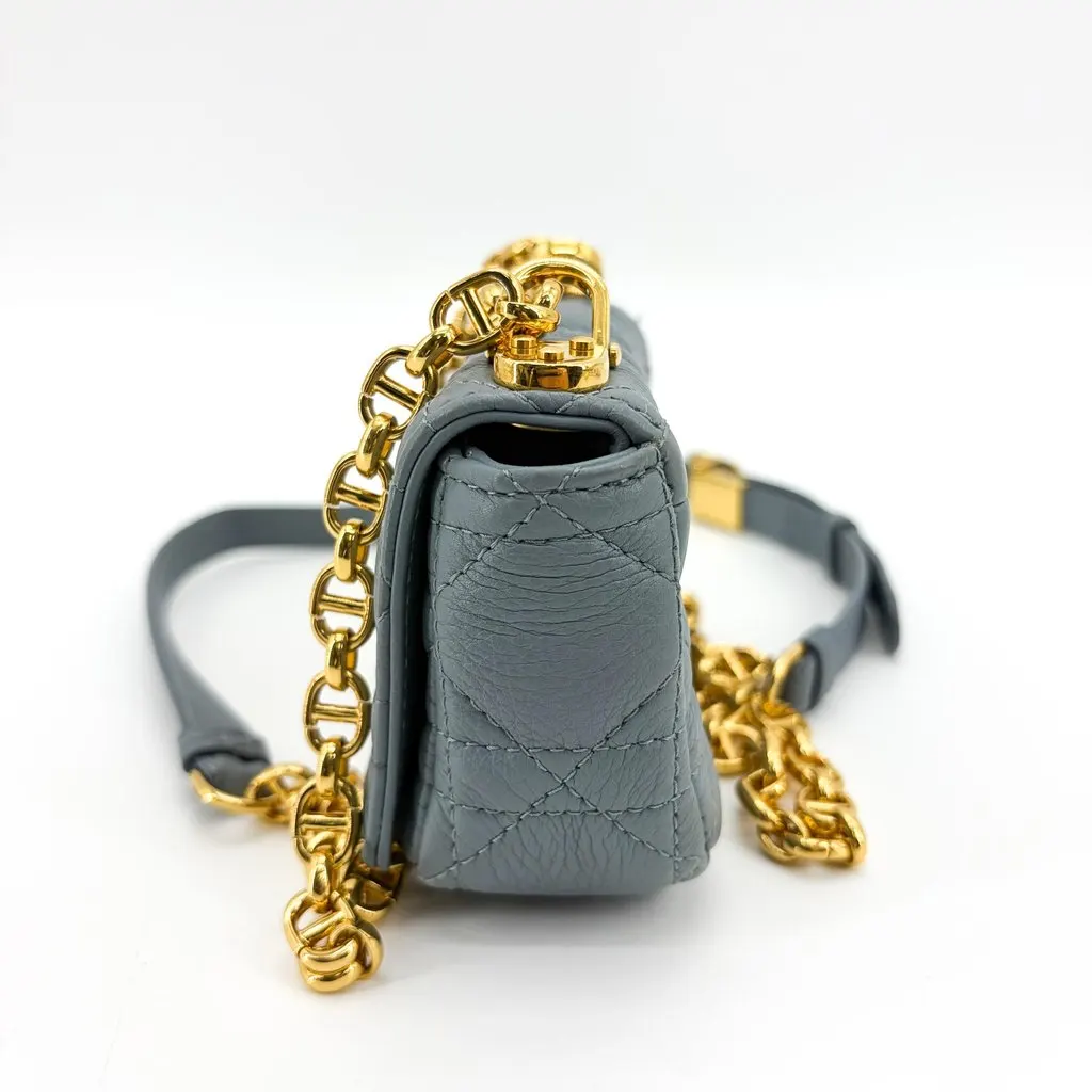 Dior Micro Caro Bag Grey Gold Hardware Gold Leather Good - Inside View