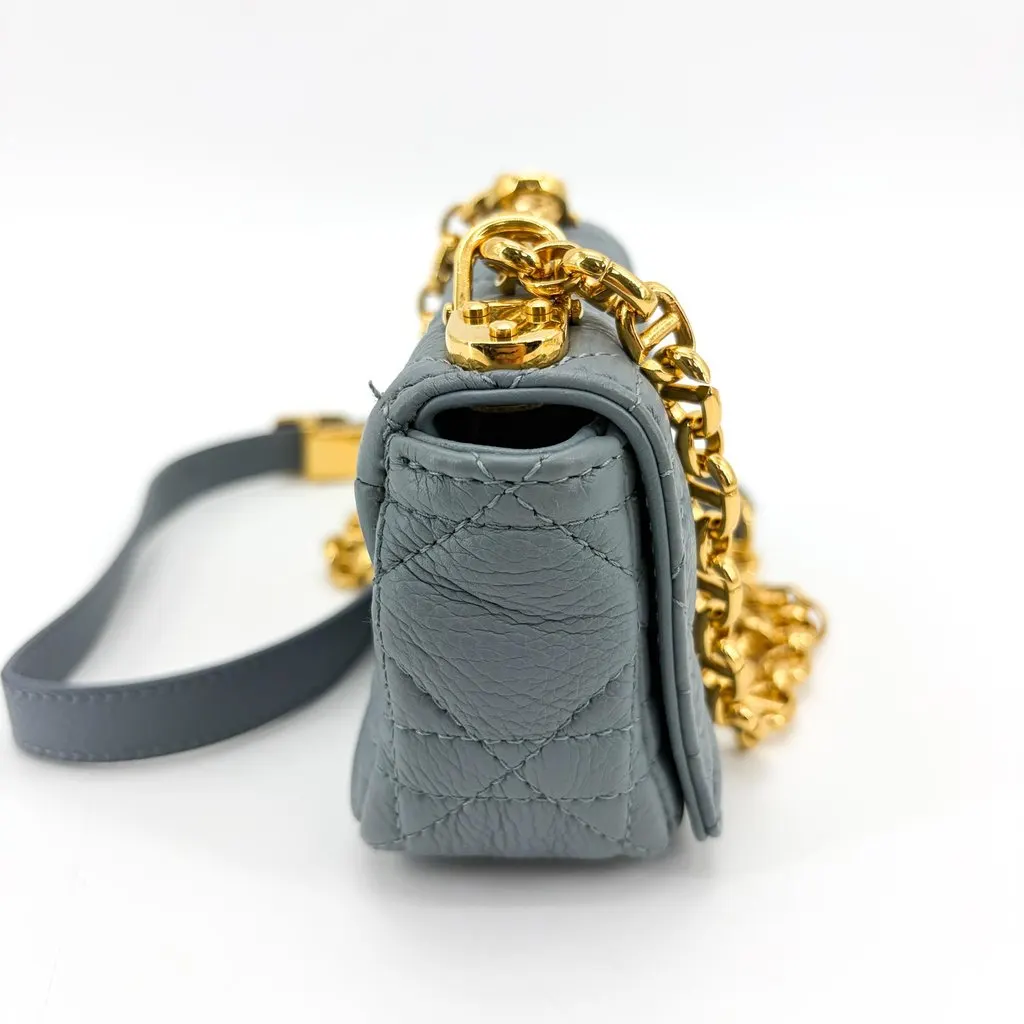 Dior Micro Caro Bag Grey Gold Hardware Gold Leather Good - Model View