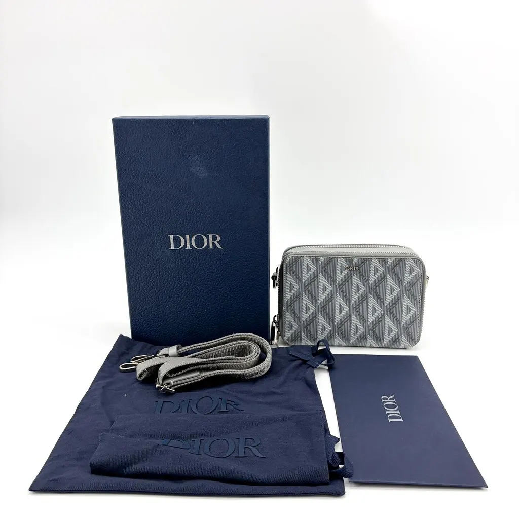 Dior CD Diamond Zipped Pouch Ruthenium Grey MultiColor Canvas Very good - Back View