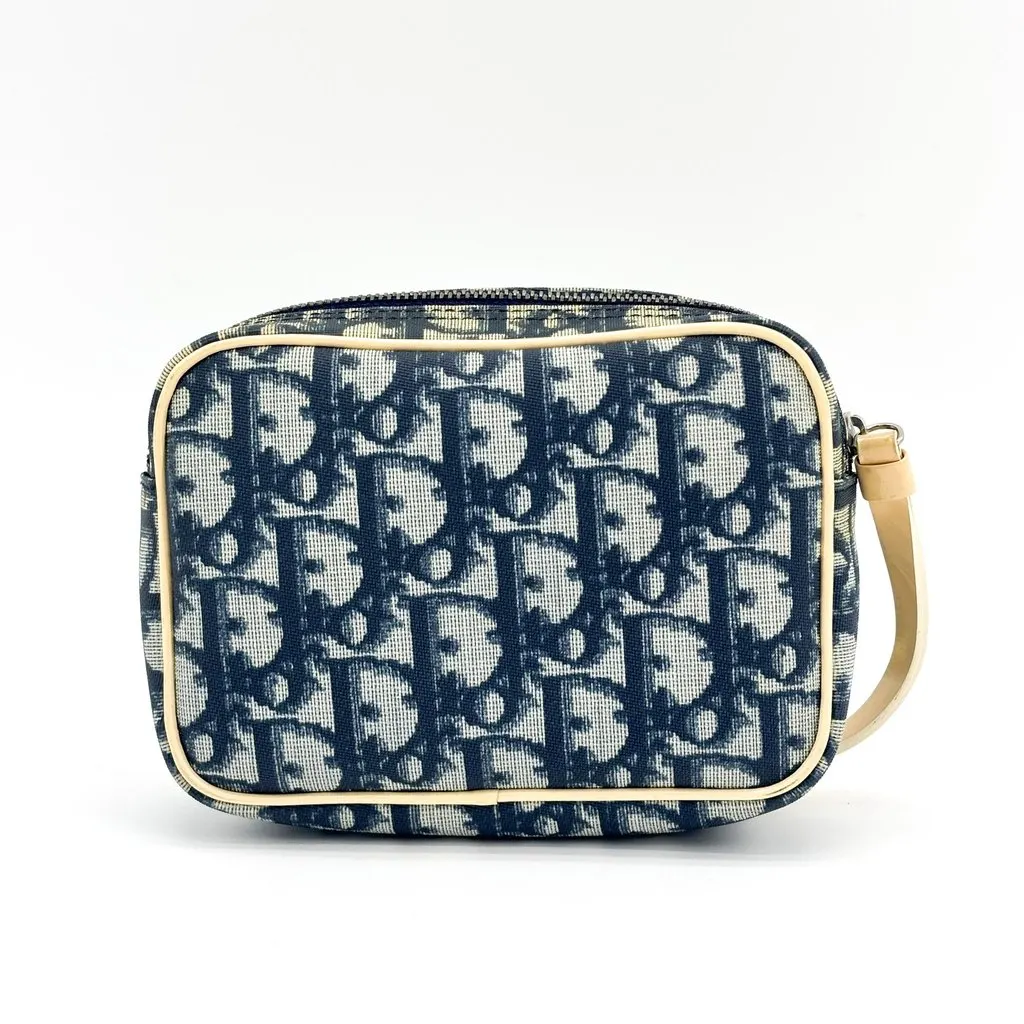 Dior Christian Dior Trotter No. 1 Wristlet Pouch Navy Beige Canvas Good - Back View
