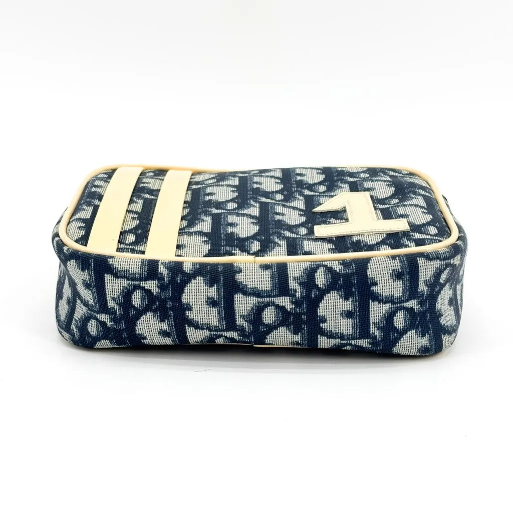 Dior Christian Dior Trotter No. 1 Wristlet Pouch Navy Beige Canvas Good - Box View