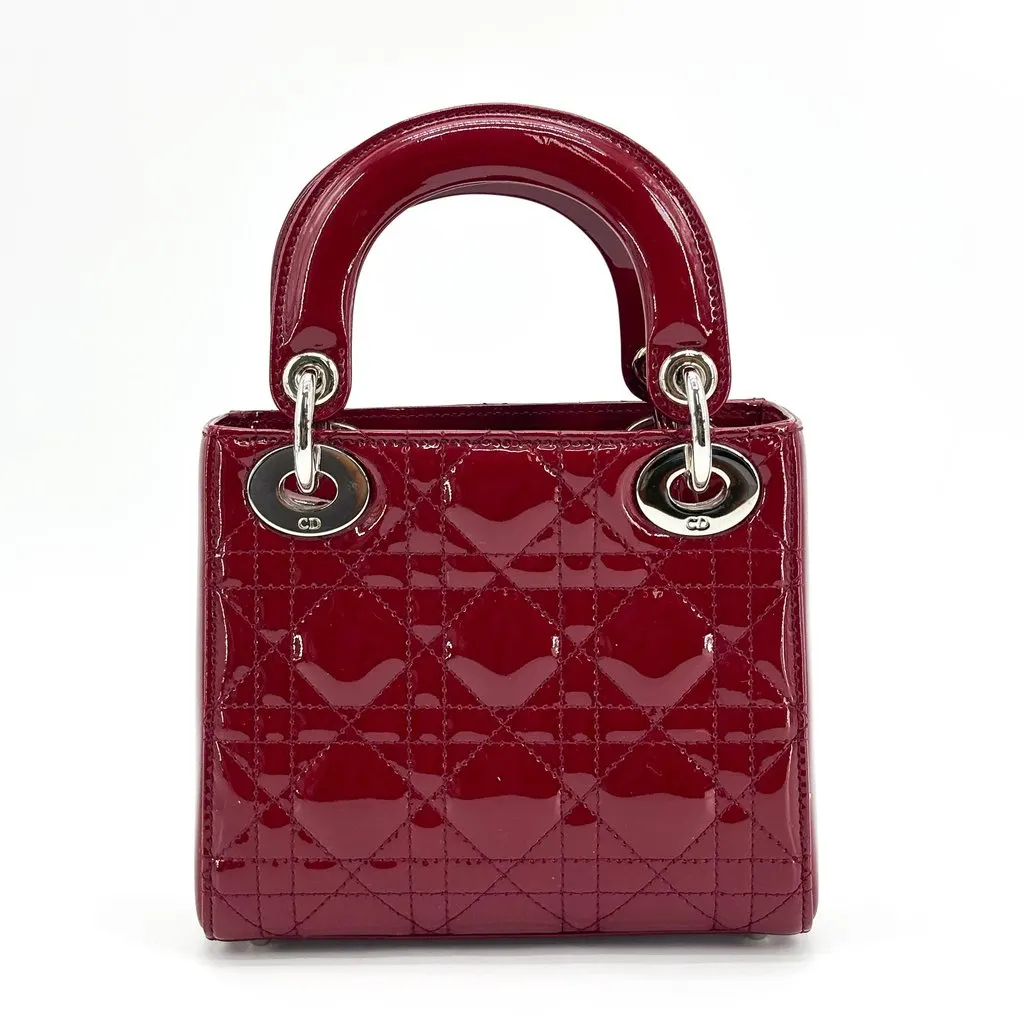 Dior Lady Dior Mini Bag Cherry Red Patent Silver Hardware Red Leather Very good - Inside View