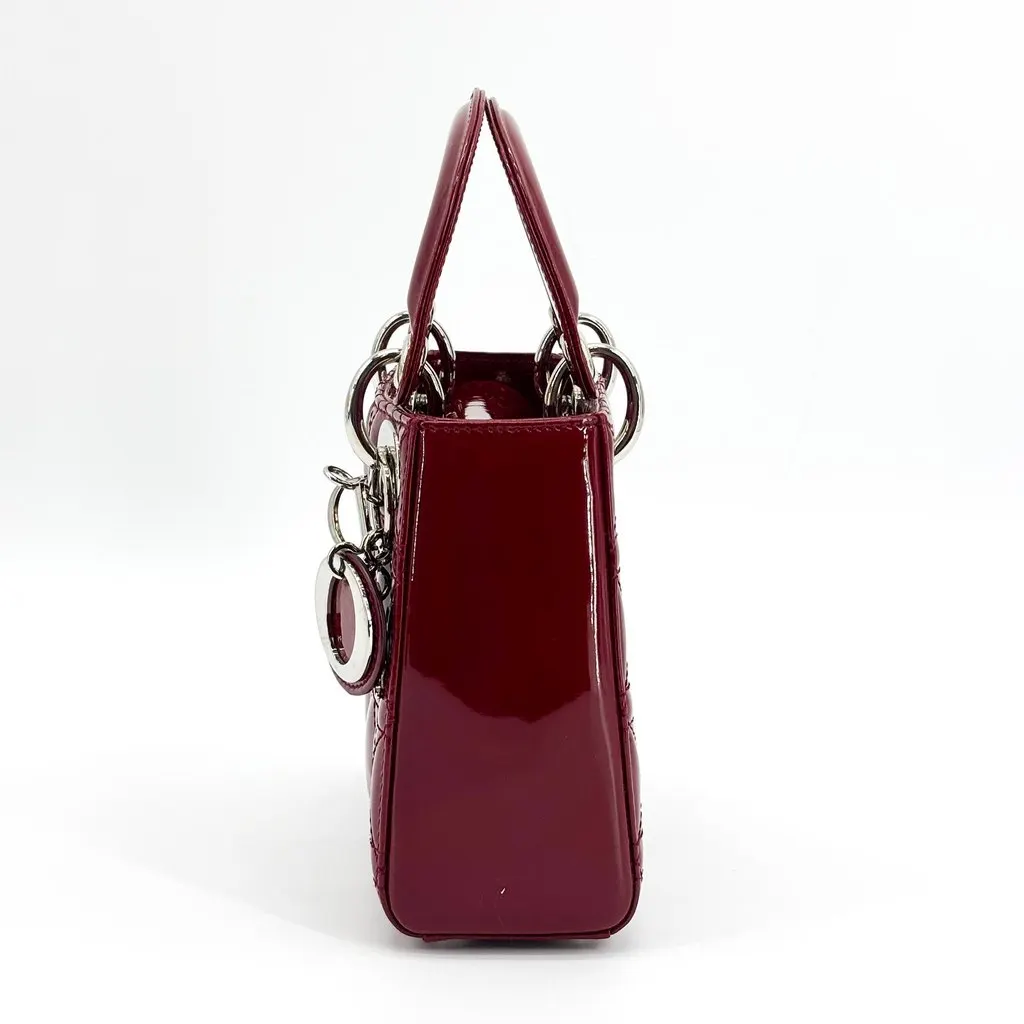 Dior Lady Dior Mini Bag Cherry Red Patent Silver Hardware Red Leather Very good - Model View
