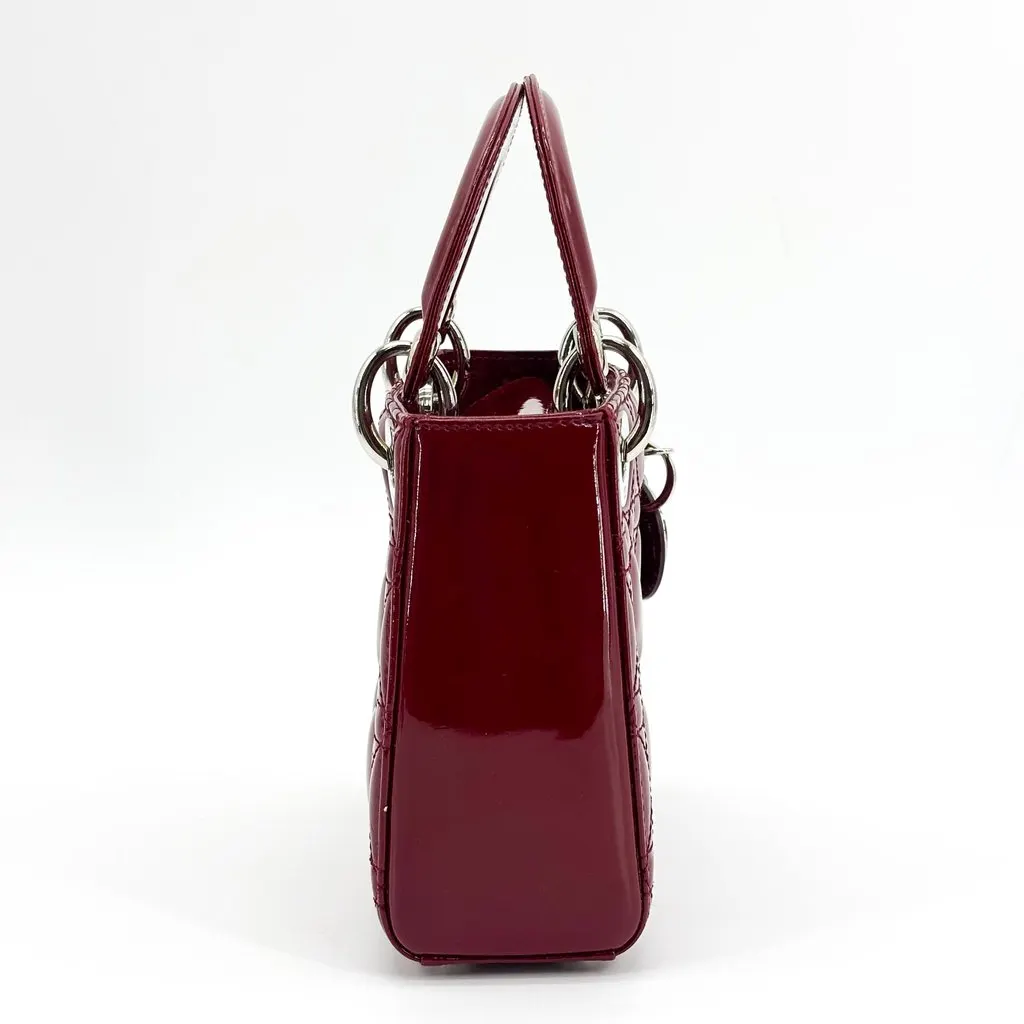 Dior Lady Dior Mini Bag Cherry Red Patent Silver Hardware Red Leather Very good - Box View