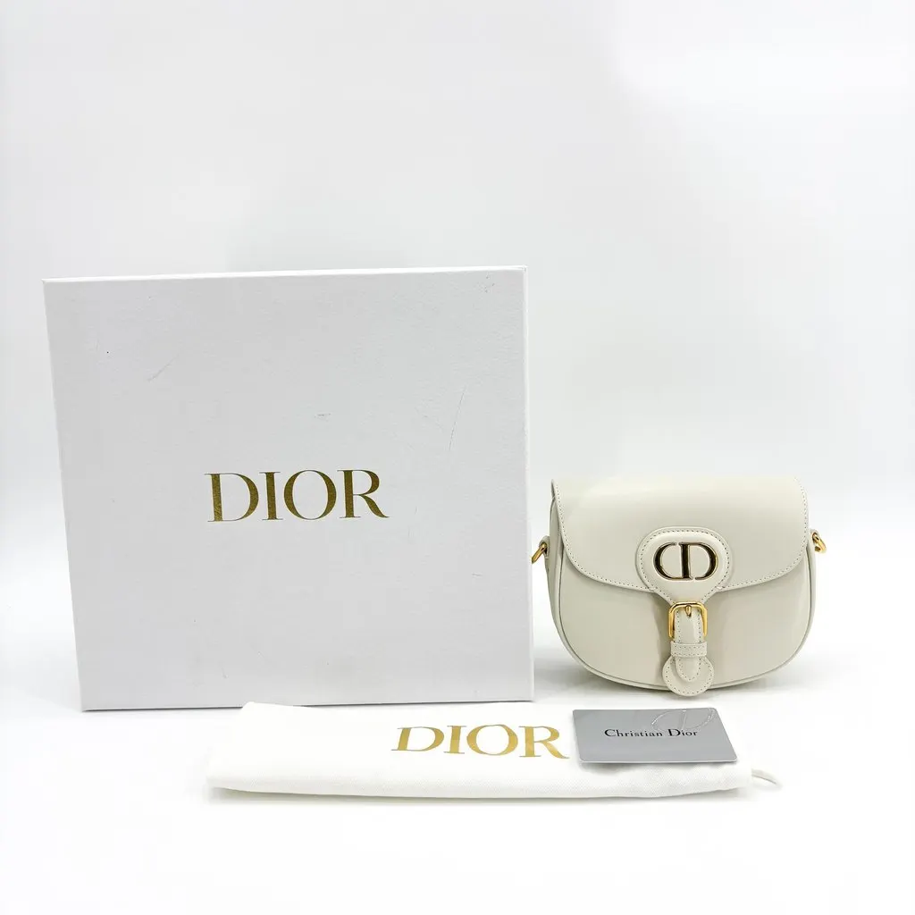Dior Medium Bobby Bag Latte Box Calfskin White Leather Very good - Back View