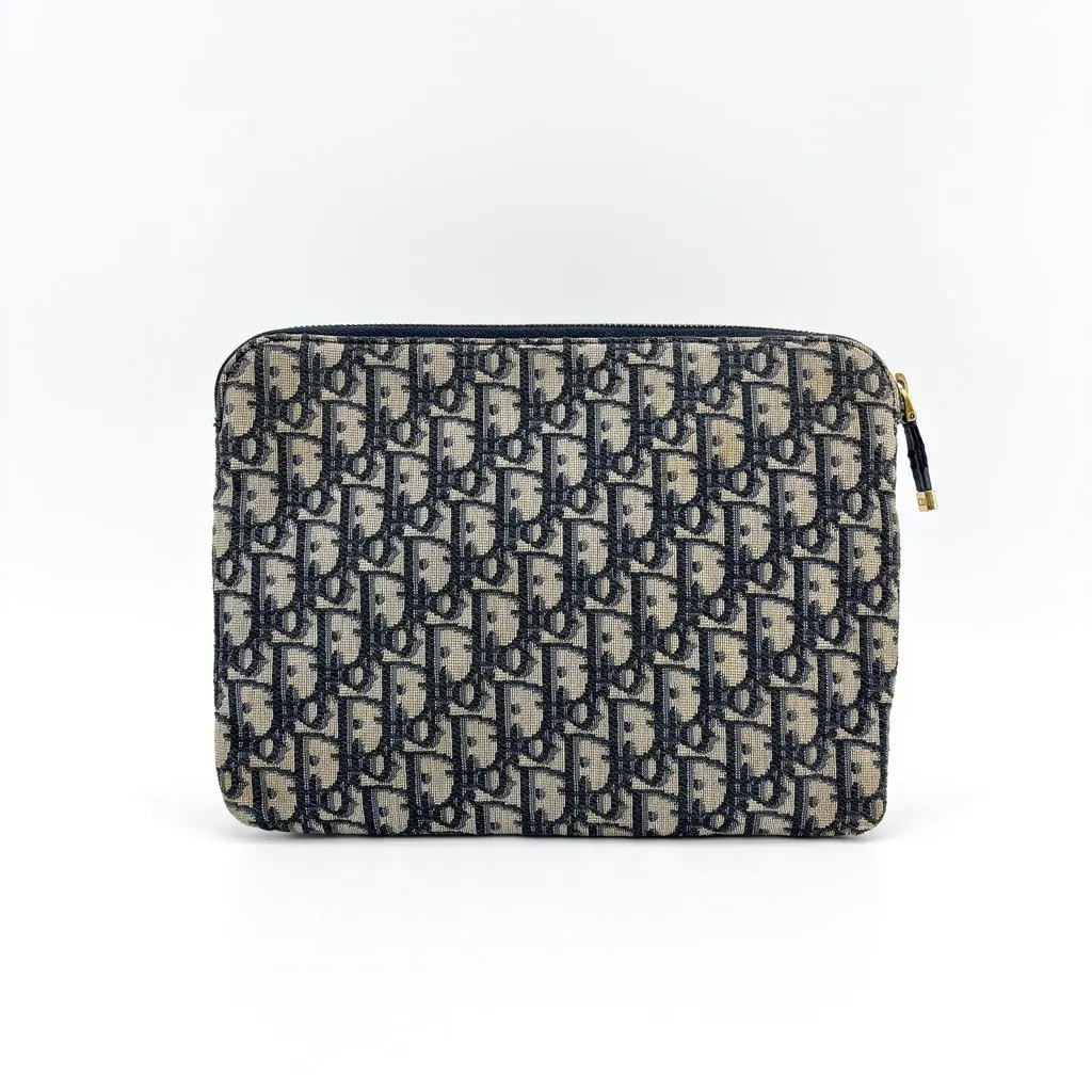 Dior Oblique Jacquard Pouch Navy Beige Jacquard Good - Inside View
