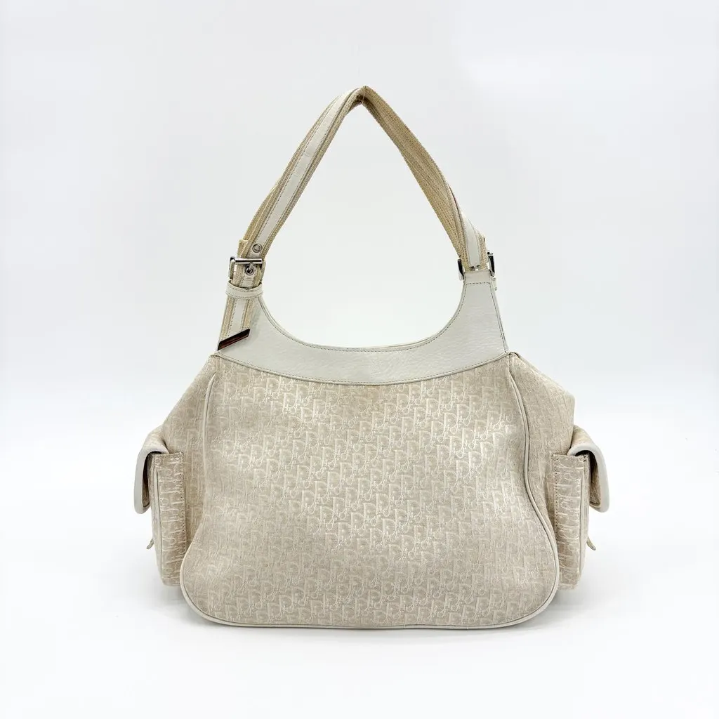 Dior Trotter Flight Shoulder Bag Ivory Beige Canvas Good - Back View
