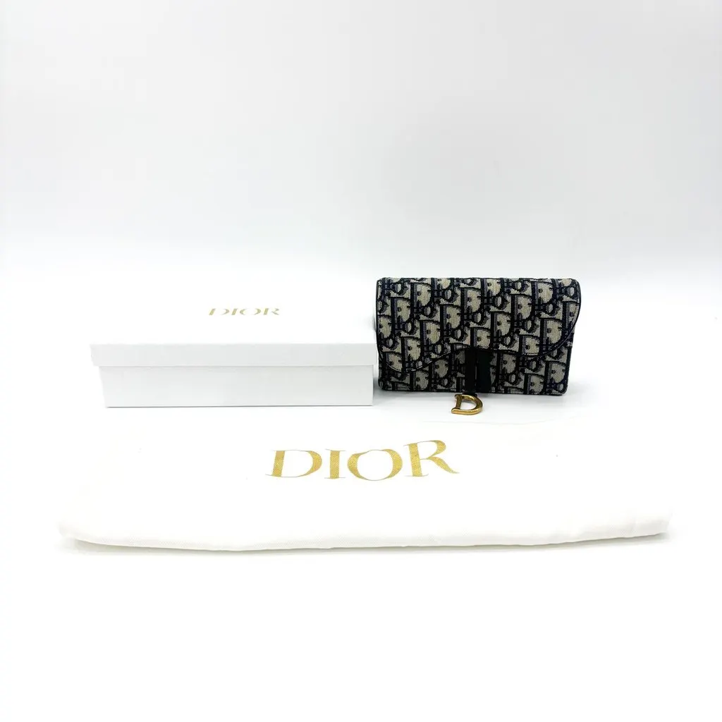 Dior Saddle Pouch Blue Oblique Jacquard Beige Jacquard Good - Back View