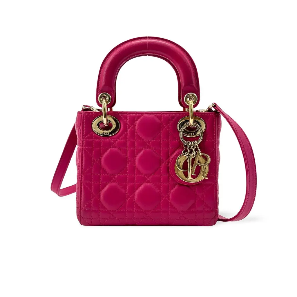 Dior Lady Dior Mini Bag Fuchsia Pink Lambskin Gold Hardware