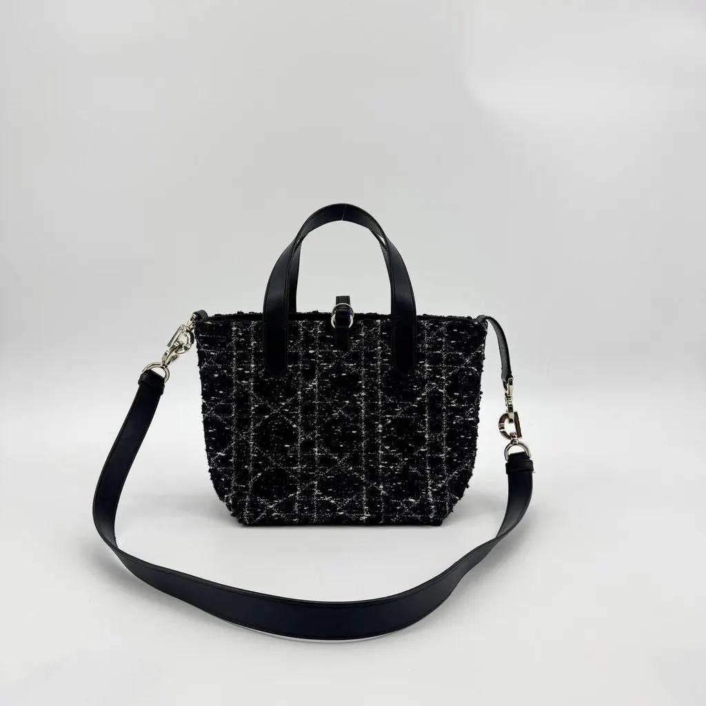 Dior Medium Dior Toujours Bag Black and White Macrocannage Tweed Black Tweed Good - Inside View