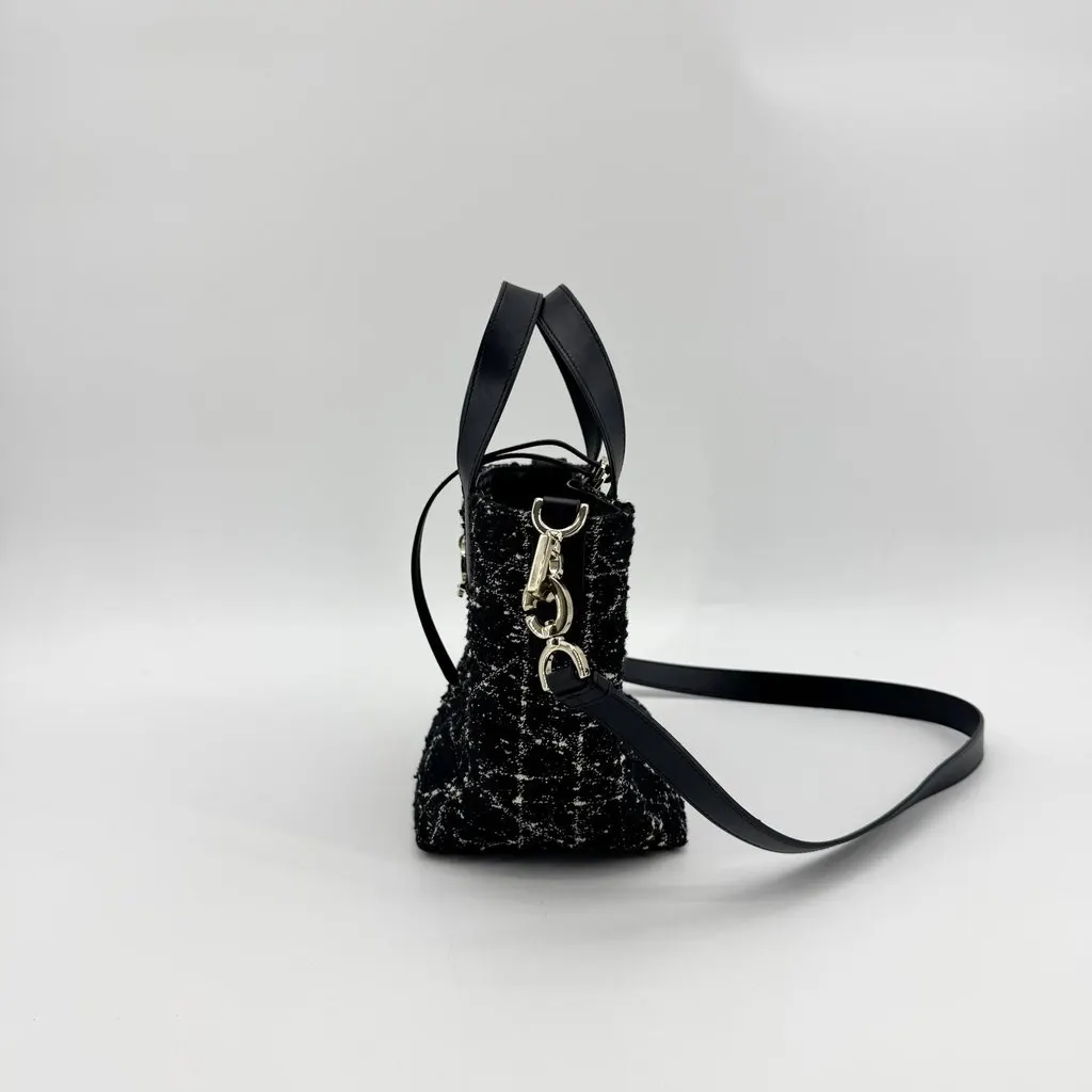 Dior Medium Dior Toujours Bag Black and White Macrocannage Tweed Black Tweed Good - Model View