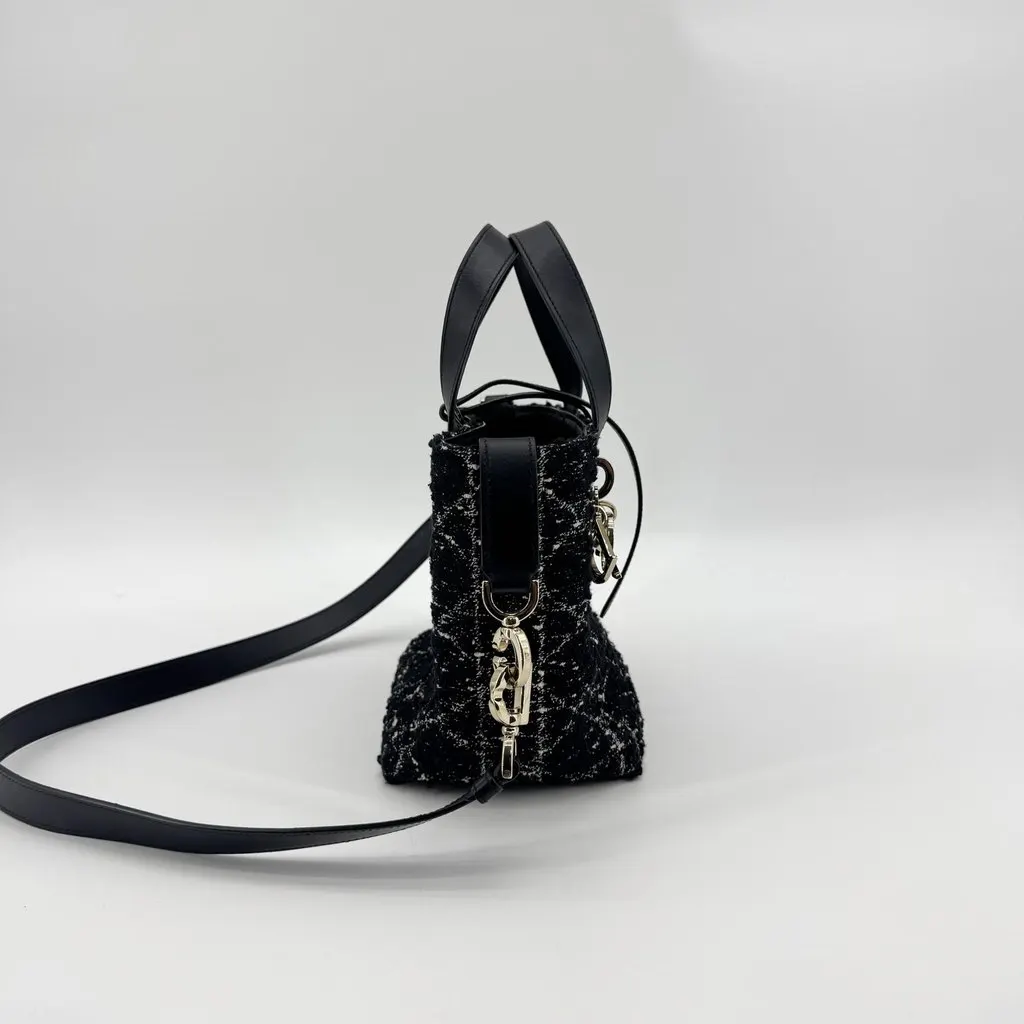 Dior Medium Dior Toujours Bag Black and White Macrocannage Tweed Black Tweed Good - Box View