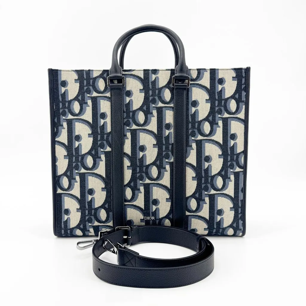 Dior Oblique Jacquard Vertical Tote Bag Navy Beige Jacquard Very good - Inside View