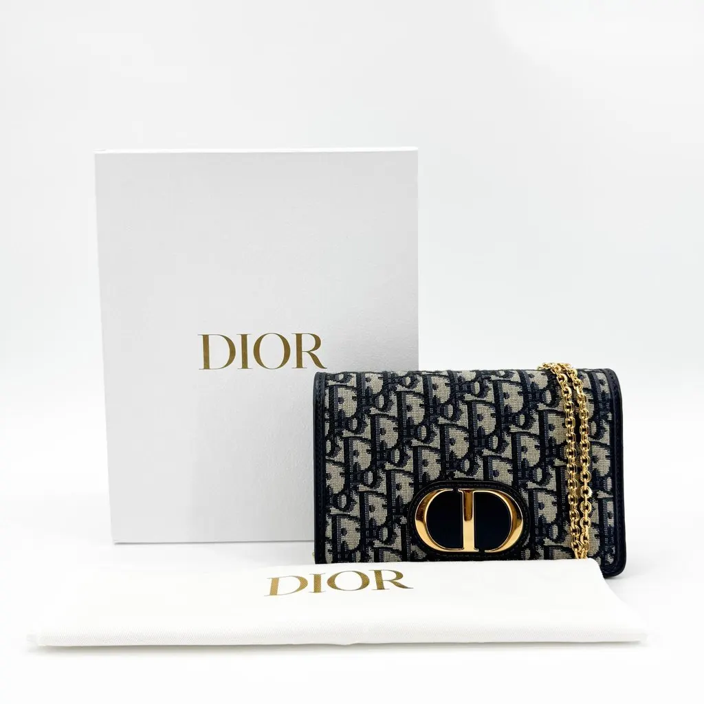 Dior 30 Montaigne Chain Pouch Blue Oblique Beige Jacquard Very good - Back View