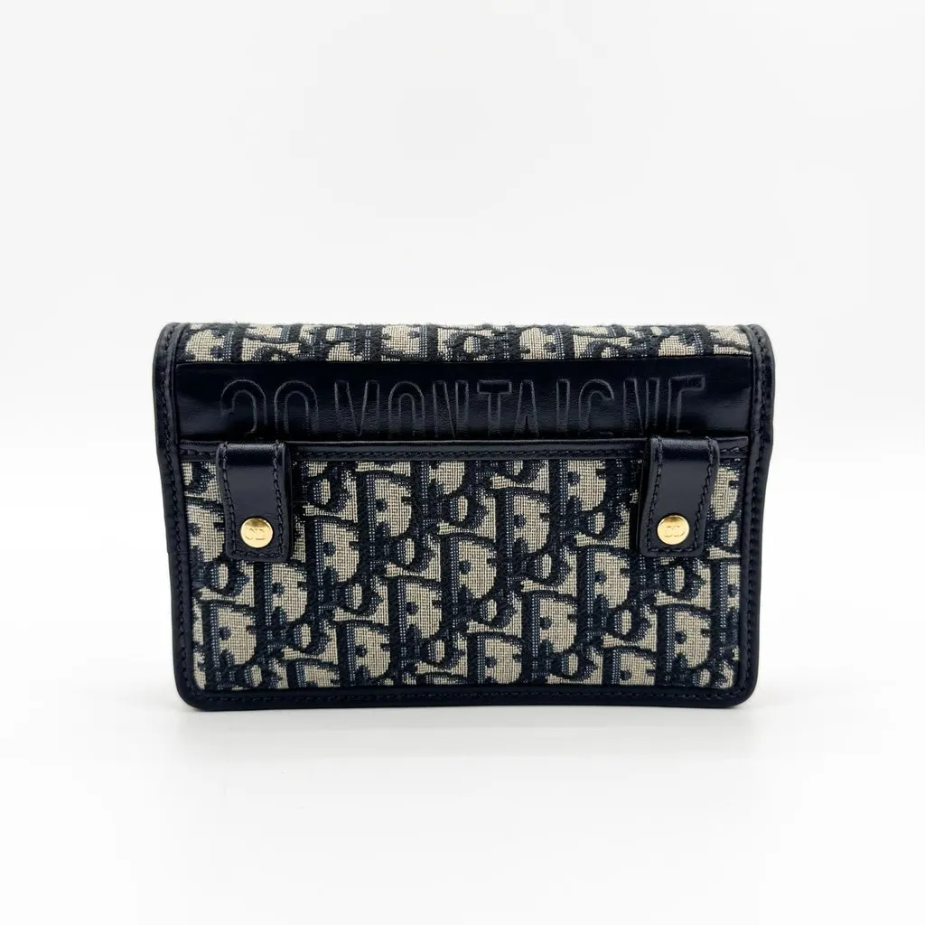 Dior 30 Montaigne Chain Pouch Blue Oblique Beige Jacquard Very good - Inside View