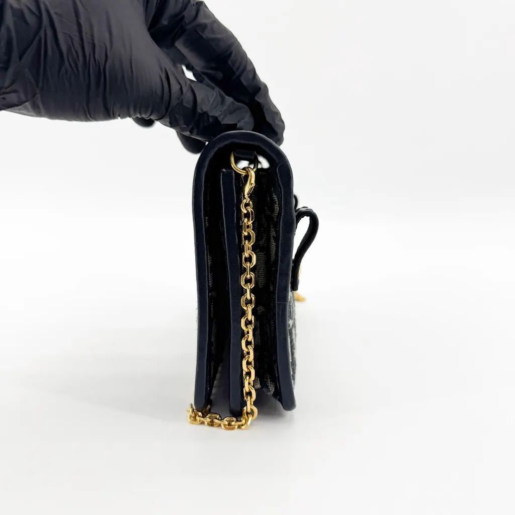 Dior 30 Montaigne Chain Pouch Blue Oblique Beige Jacquard Very good - Model View