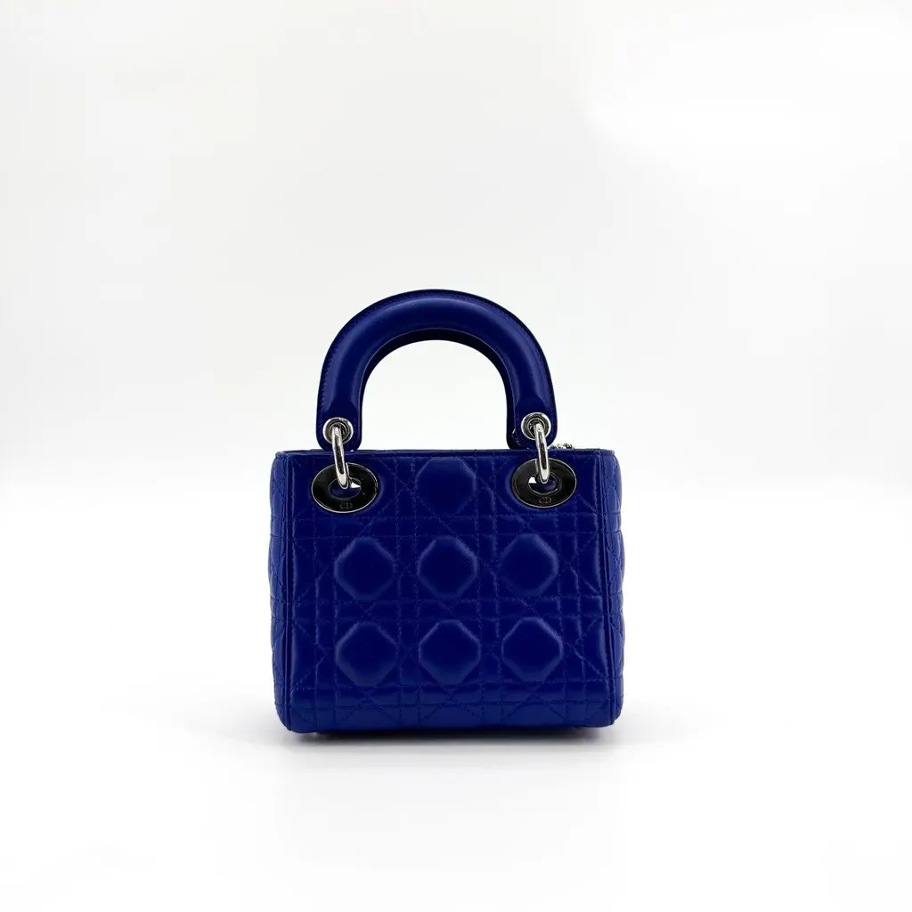 Dior Mini Lady Dior Bag Blue Lambskin Silver Hardware Blue Leather Very good - Inside View