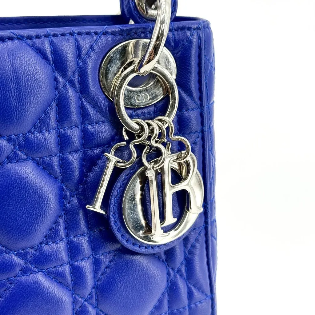 Dior Mini Lady Dior Bag Blue Lambskin Silver Hardware Blue Leather Very good - Model View