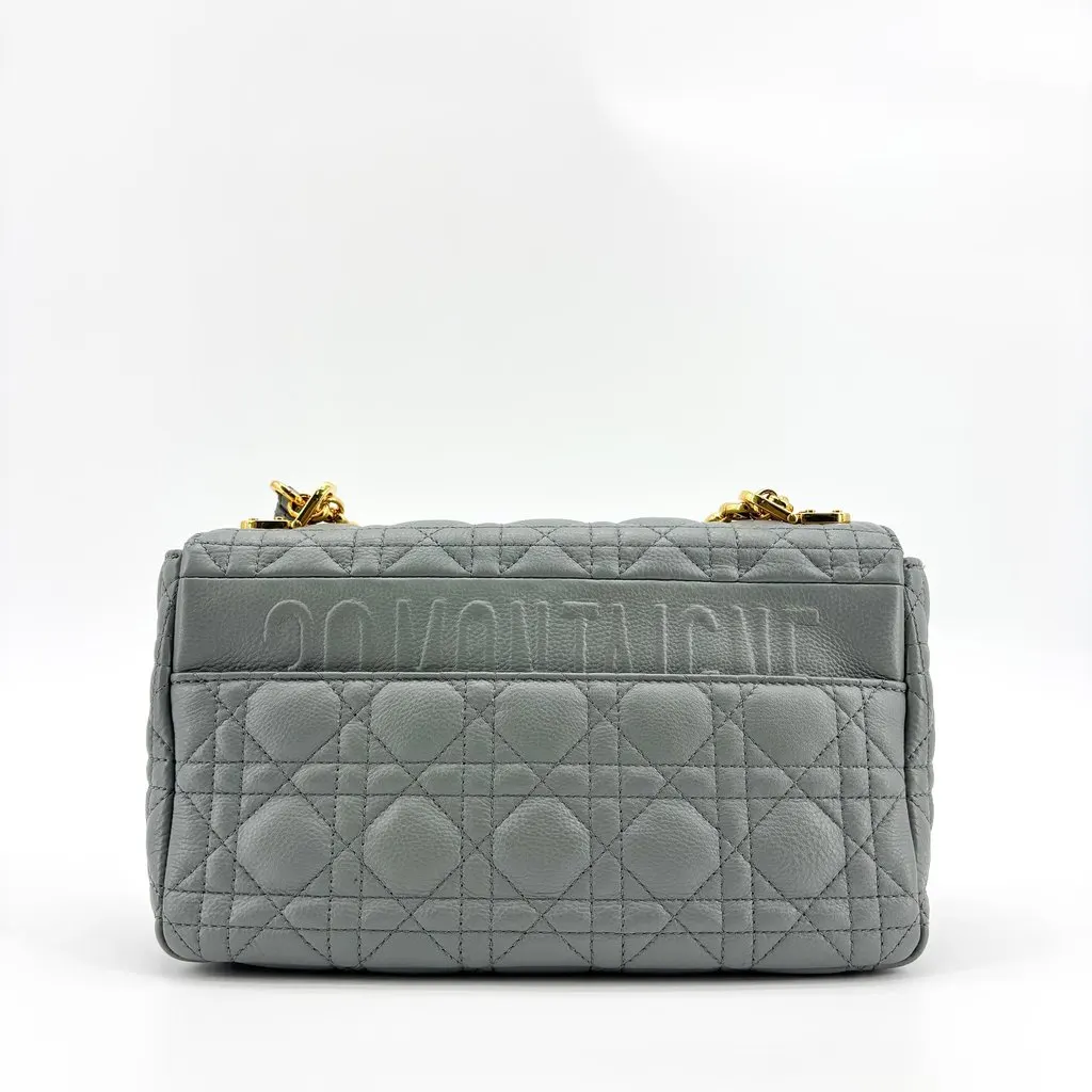 Dior Caro Small Bag Gray Gold-Tone MultiColor Leather Good - Inside View